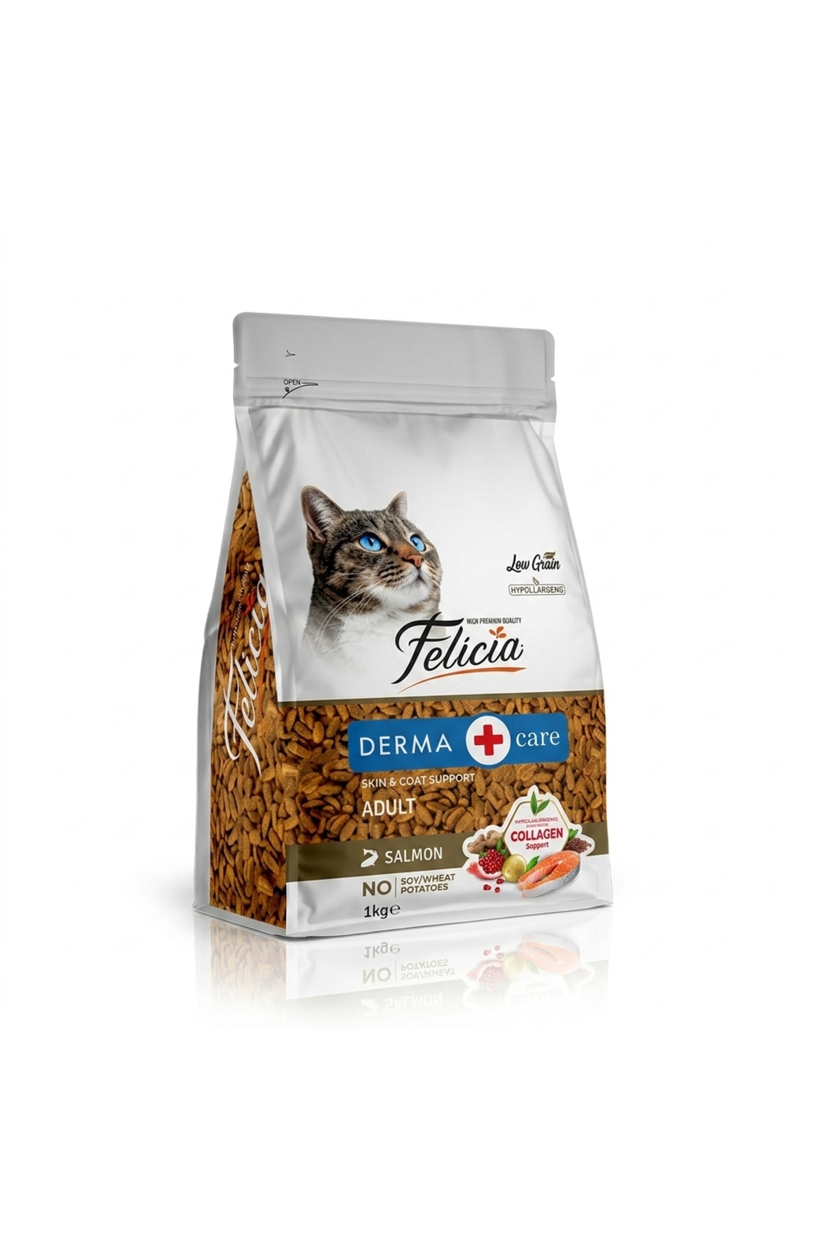 Felicia 1 Kg Kolajenli Somonlu Az Tahıllı Yetişkin Kedi Maması HypoAllergenic Kedi Maması
