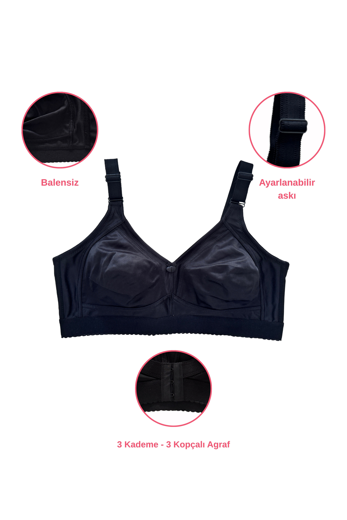 ALYA UNDERWEAR Toparlayıcı C Cup Büyük Beden Sütyen Kabı Dikişsiz Desteksiz ve Balensiz Beli Lastikli Minimizer Sütyenler Siyah My Love 100C görsel 3