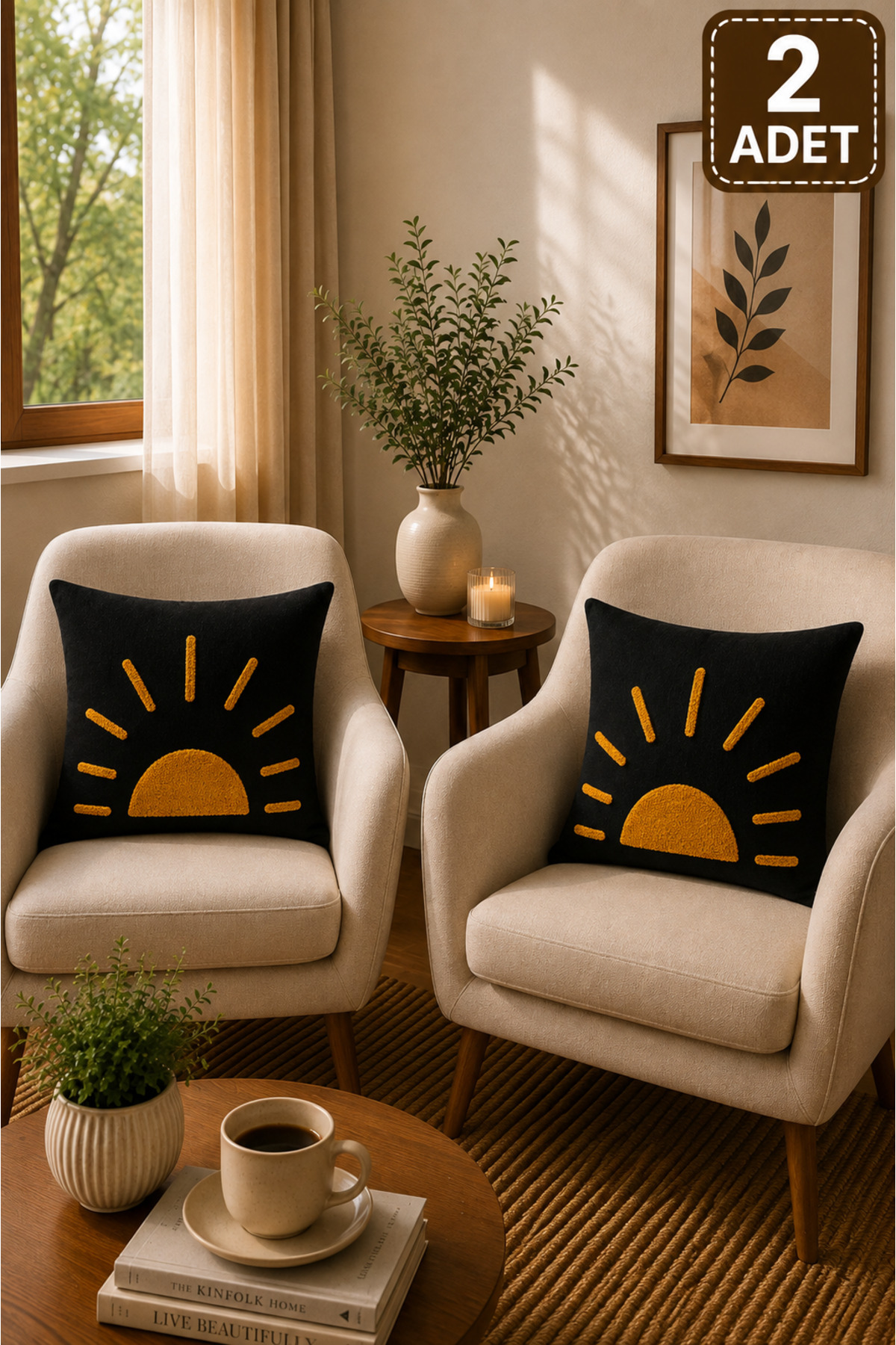 2 Adet Punch Kırlent Kılıfı 43x43 cm – Dekoratif Nakışlı Kırlent Seti