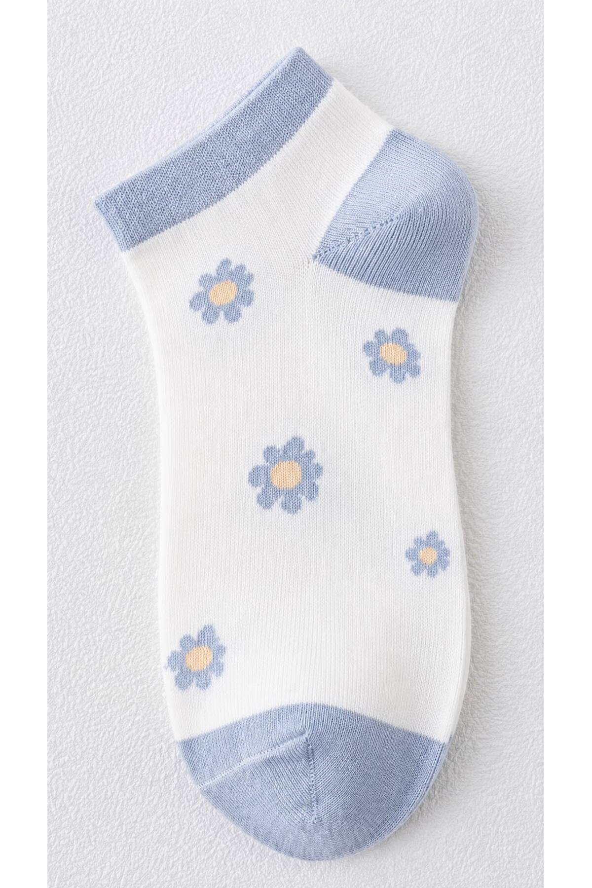 Sky Socks 8'Li Civciv-Papatya Desenli Patik Çorap Seti görsel 5