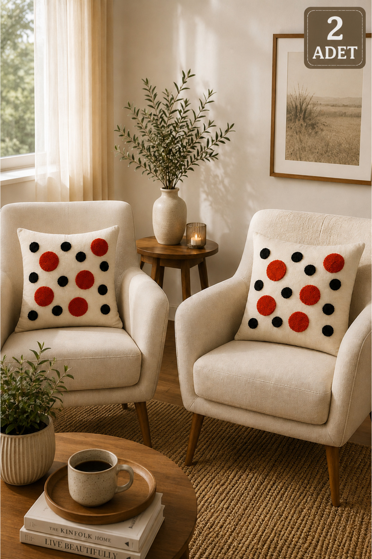 2 Adet Punch Kırlent Kılıfı 43x43 cm – Dekoratif Nakışlı Kırlent Seti