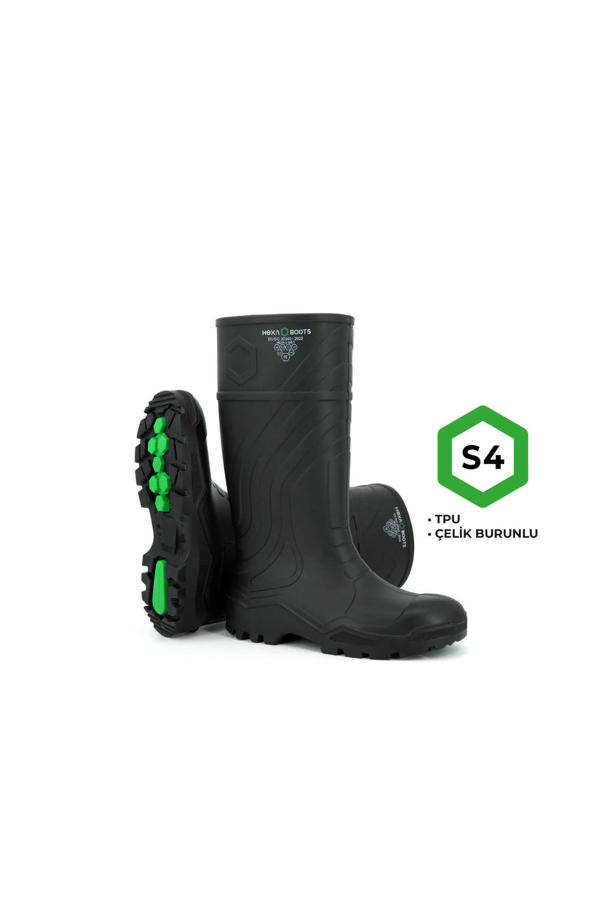 Hexa boots S4 Poliüretan Güvenlik Çizmesi, Çelik Burunlu, Kaymaz Taban, Siyah, 47 Numara görsel 2