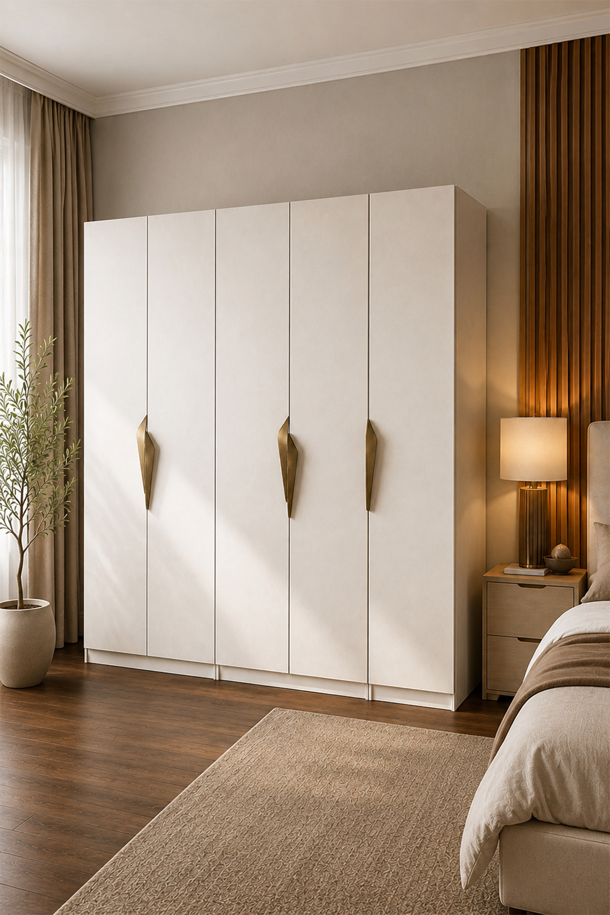 Gama 5 Kapaklı Askılı + Çekmeceli+ Raflı Tasarım Kulplu 253 cm Gardırop Elbise Dolabı görsel 2