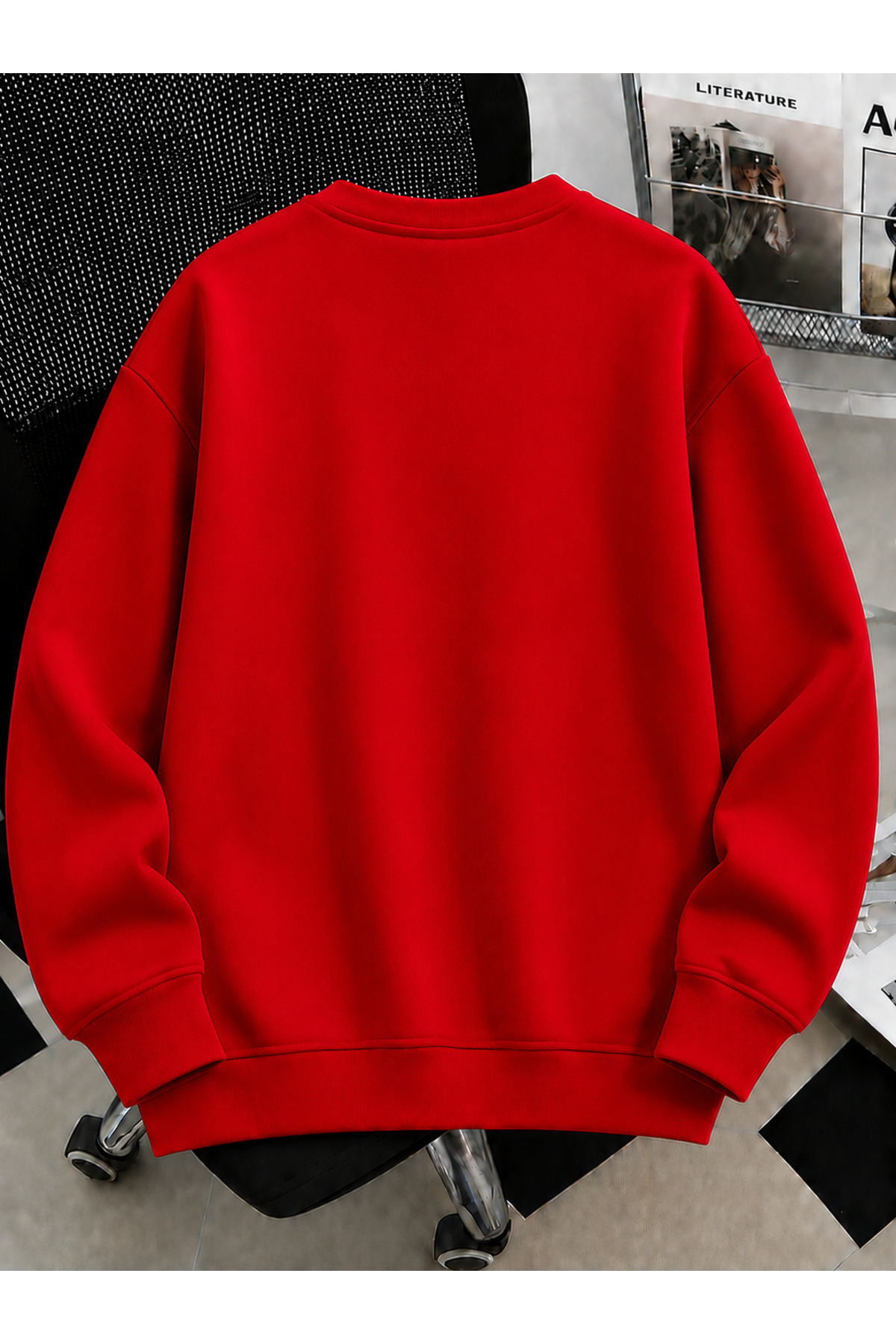 Revasser Unisex Kadın/Erkek Düz Renkli Baskısız Oversize Bisiklet Yaka Pamuklu Sweatshirt görsel 2