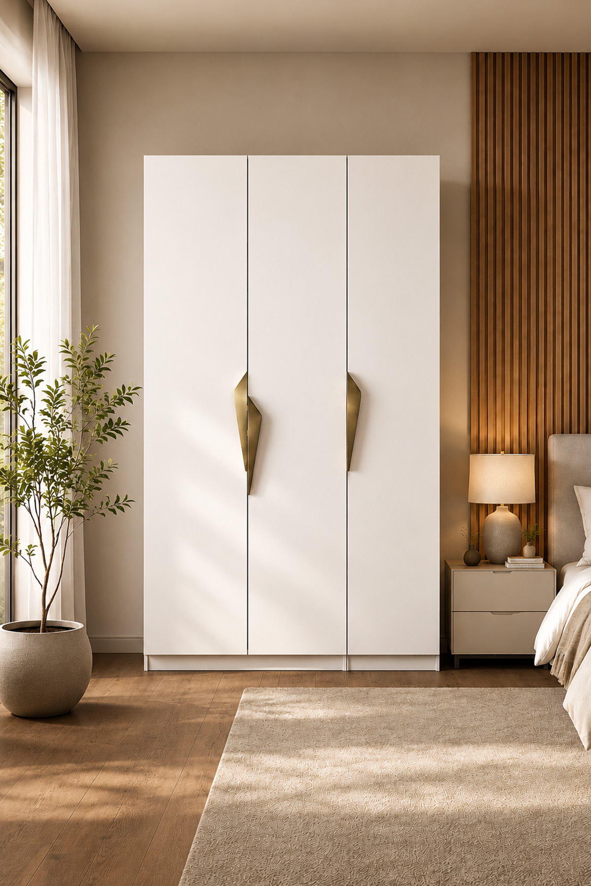 Gama 3 Kapaklı Çekmeceli+ Raflı Tasarım Kulplu 253 cm Gardırop Elbise Dolabı