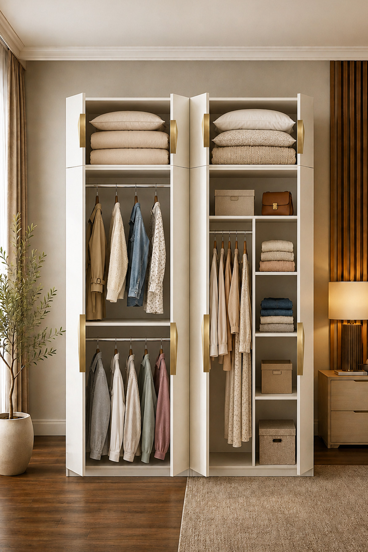 Gama 8 Kapaklı Askılı + Askılı Raflı + Ek Modüllü Tasarım Kulplu 253 cm Gardırop Elbise Dolabı görsel 3