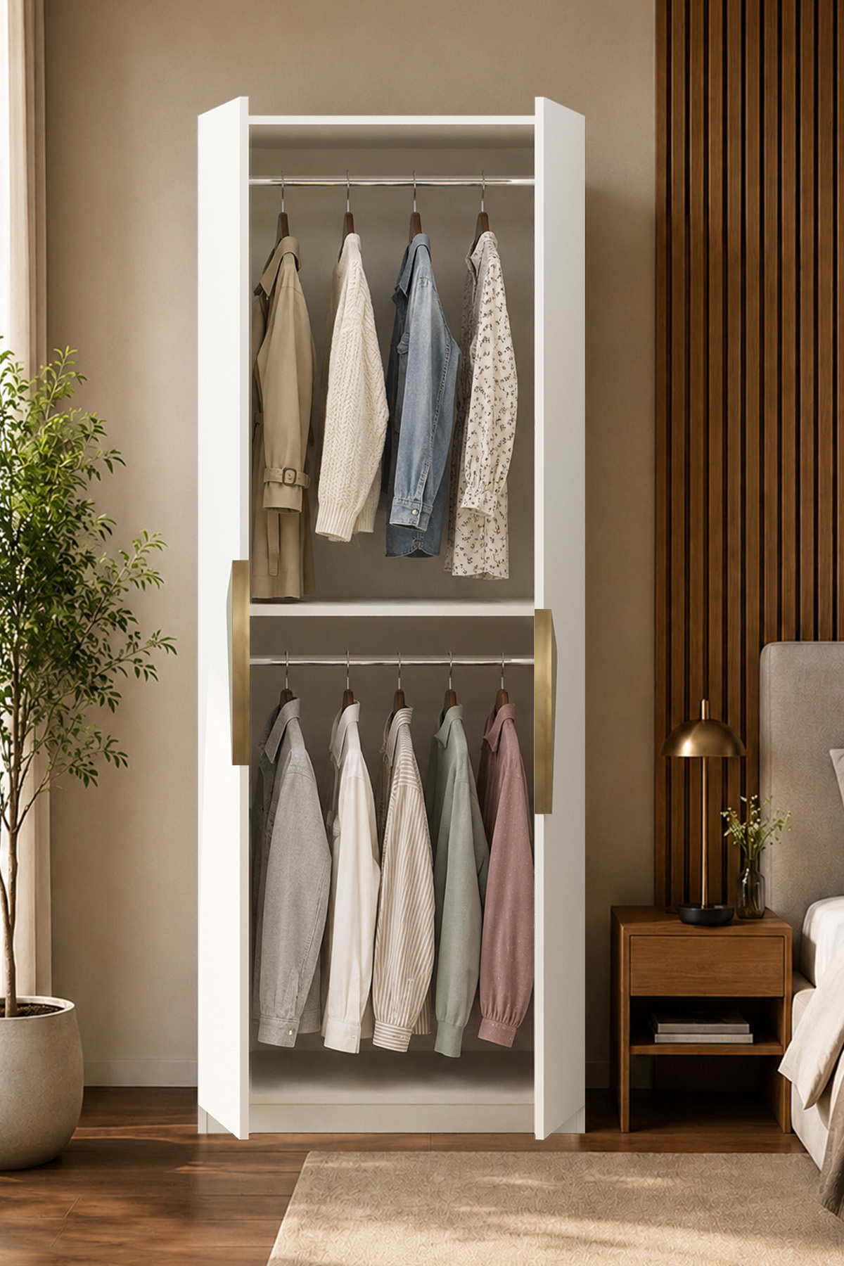 Gama 2 Kapaklı Askılı Modül Tasarım Kulplu 253 cm Gardırop Elbise Dolabı görsel 3
