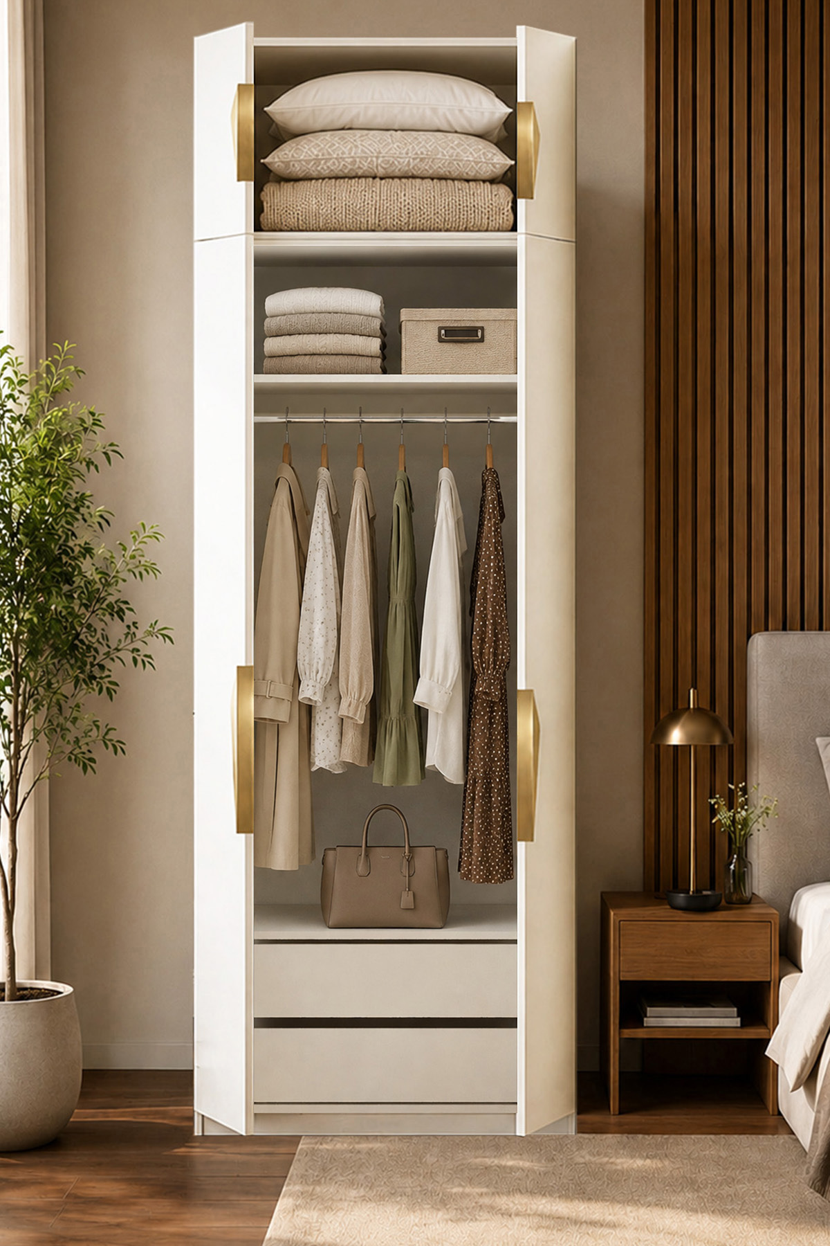 Gama 4 Kapaklı Çekmeceli+ Ek Modüllü Tasarım Kulplu 253 cm Gardırop Elbise Dolabı görsel 3