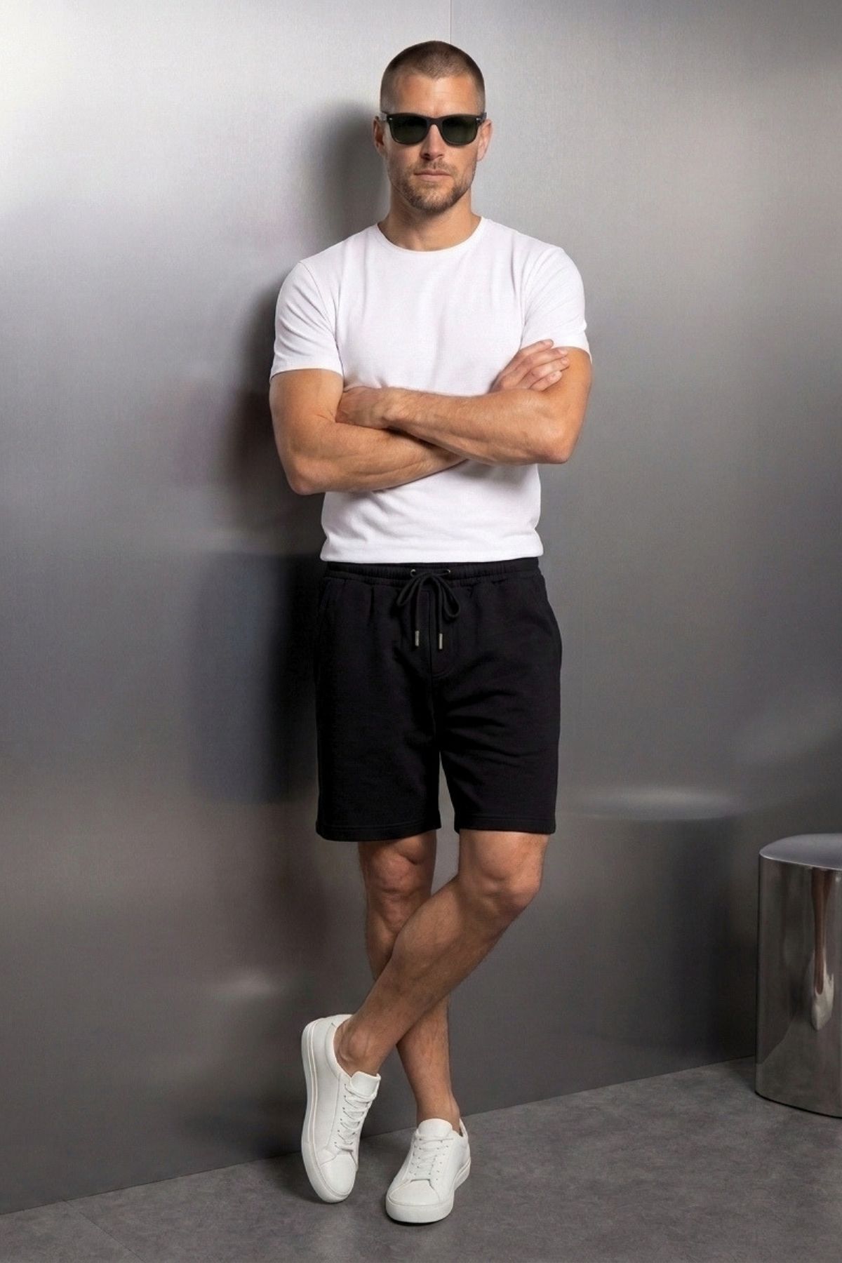 Erkek Pamuklu Rahat Nefes Alabilen Beli Lastikli Cepli Örme Spor Relax Fit Siyah Şort