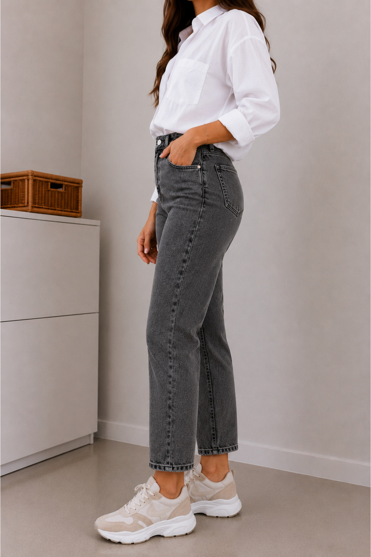 DELDNM Alley Kadın Füme Yüksek Bel Likralı Trend Mom Jean görsel 2