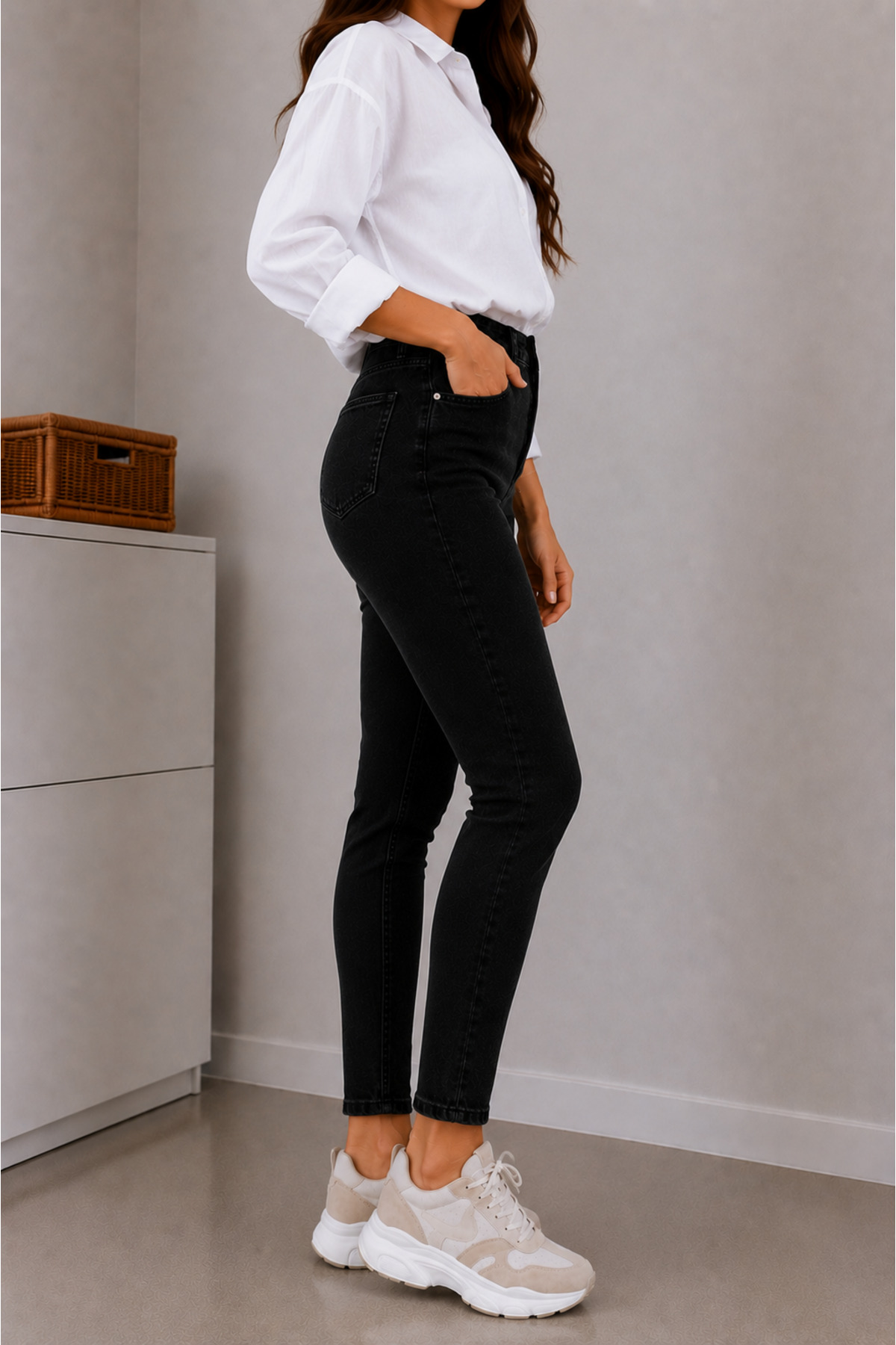 DELDNM Wild Kadın Siyah Yüksek Bel Likralı Dar Paça Jean Skinny Kot Pantolon görsel 2