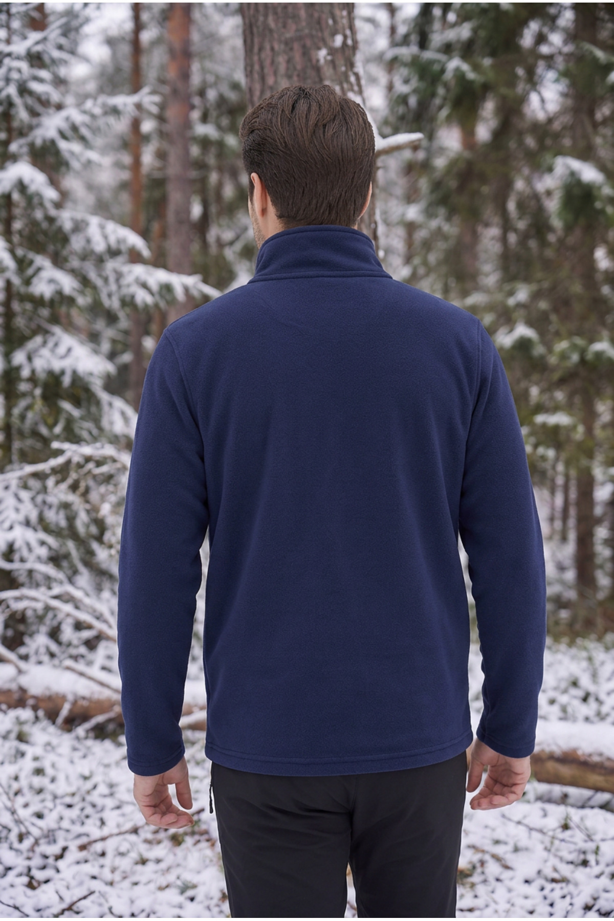 ASHEY Erkek Lacivert Polar Ceket Fermuarlı Dik Yaka Kışlık Kalın Polar Sweatshirt Outdoor görsel 4