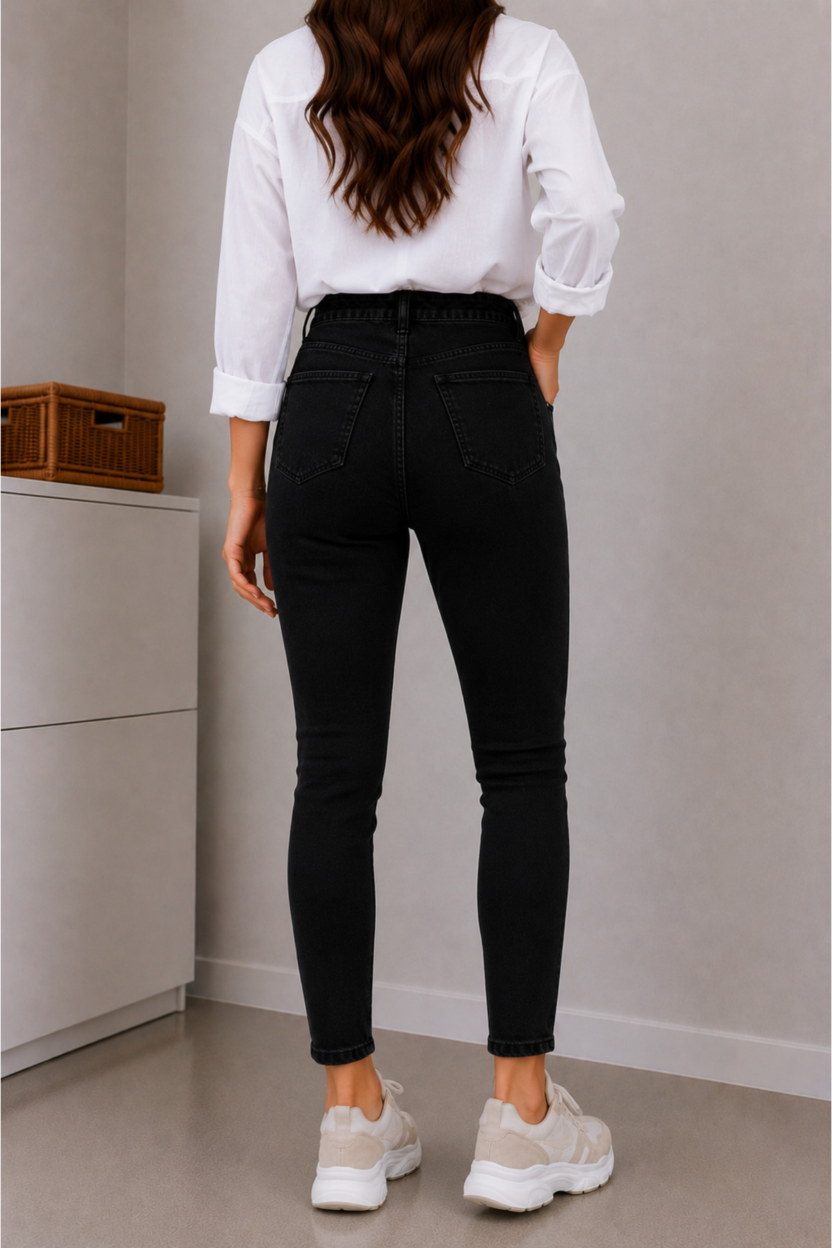 DELDNM Wild Kadın Siyah Yüksek Bel Likralı Dar Paça Jean Skinny Kot Pantolon görsel 5
