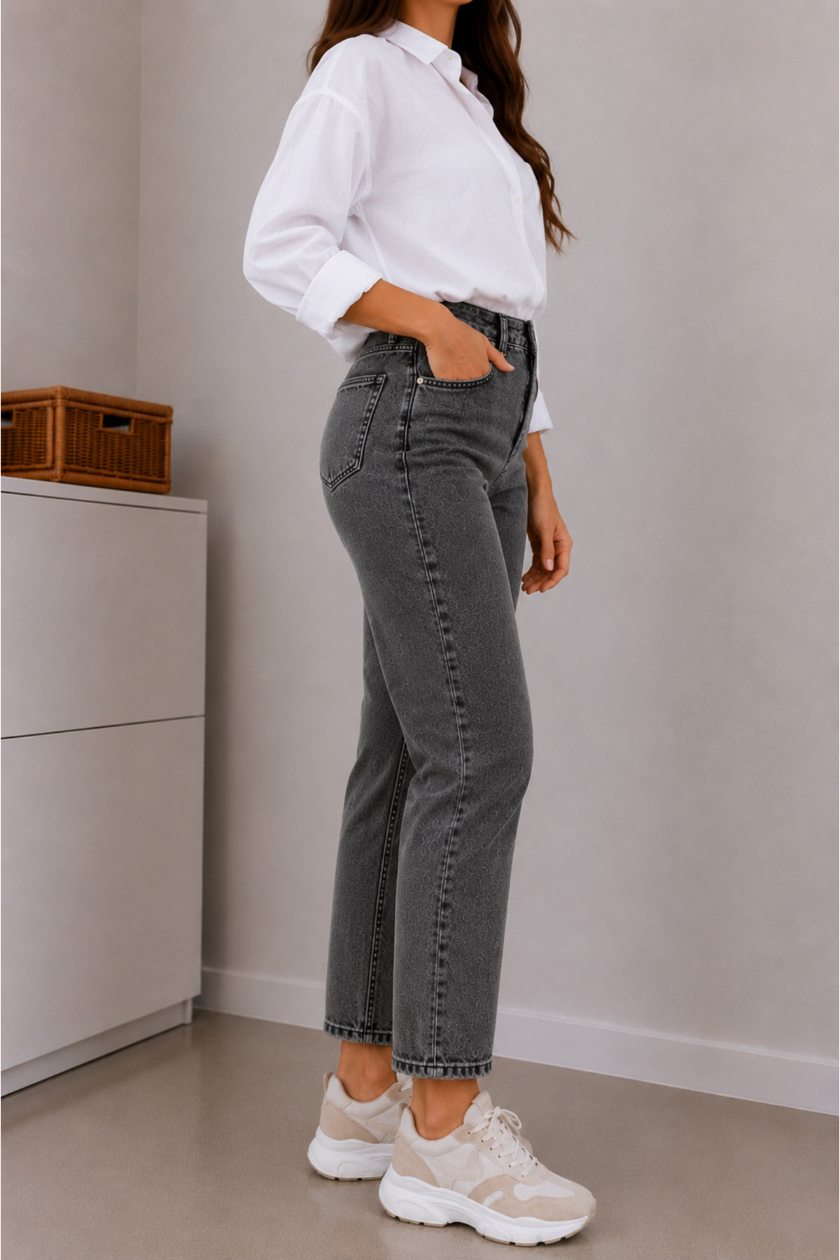 DELDNM Alley Kadın Füme Yüksek Bel Likralı Trend Mom Jean görsel 3