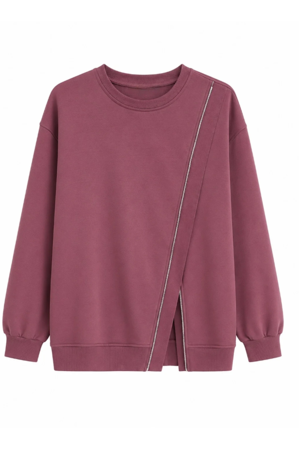 nizzell Oversize Sweatshirt Kadın - 75 cm Uzun Boy Asimetrik Fermuarlı Salaş Sweet Tunik görsel 4