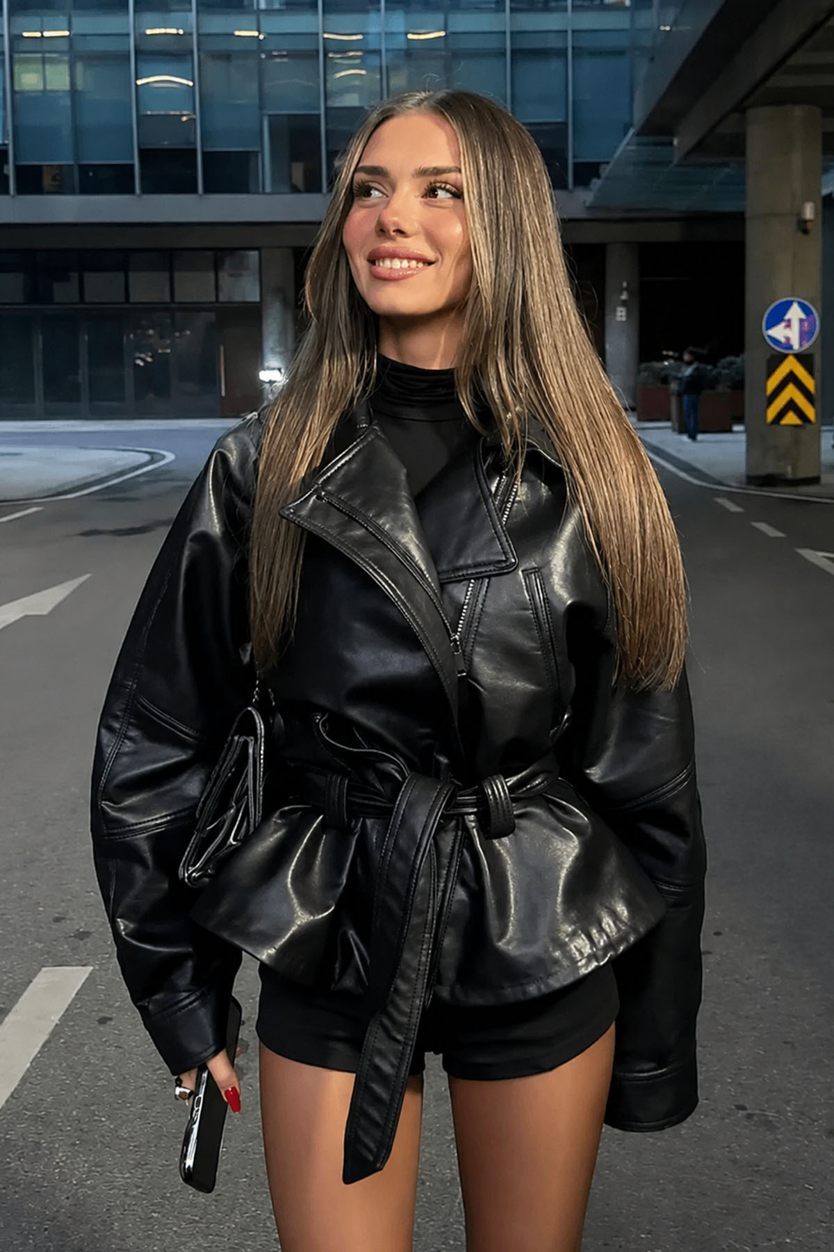 ZRA Peplum Kemerli Deri Ceket