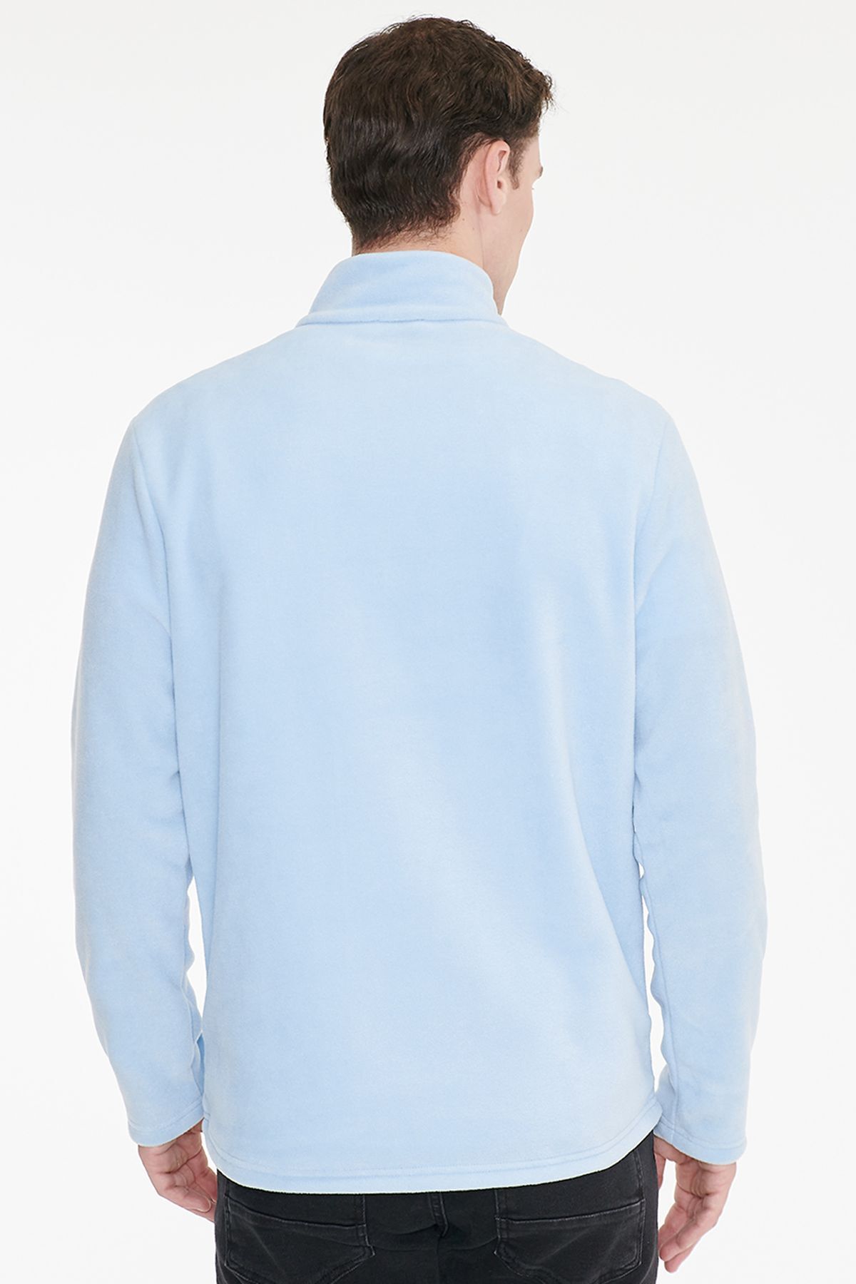 AC&Co / Altınyıldız Classics Erkek Mavi Anti-Pilling Tüylenme Yapmayan Standart Fit Dik Yaka Polar Sweatshirt görsel 5