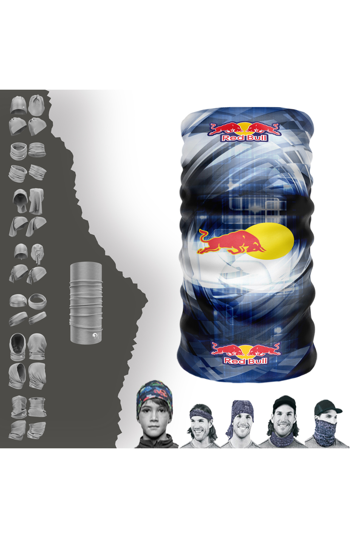 e-Taktik Redbull Desenli Boyunluk Dikişsiz Tüp Maske Buff Baf Saç bandı UV+50 Yansıtıcı 4 Mevsim Yarı Termal Üründür