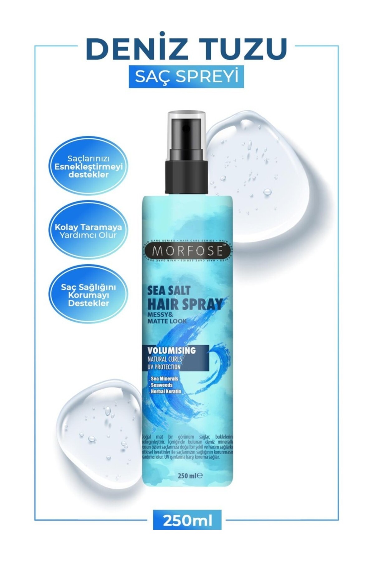 Morfose Deniz Tuzu Saç Spreyi 250 ml Isıya Dayanıklı Mat Görünüm ve Doğal Dalgalar İçin Koruma — 5552555207822