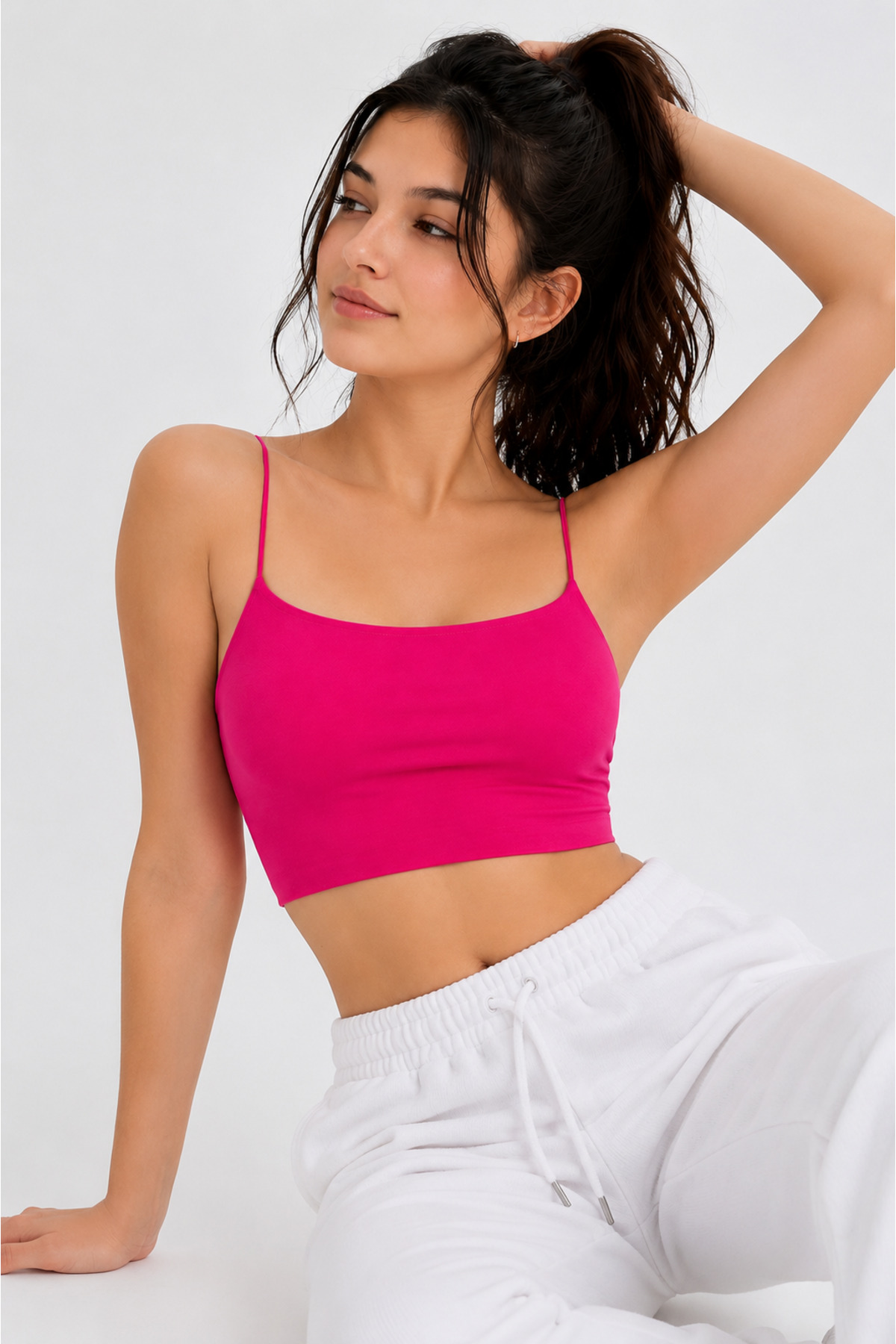 OWNME Kadın ince Ip Askılı çift katli Crop Bluz , Basic Büstiyer görsel 4