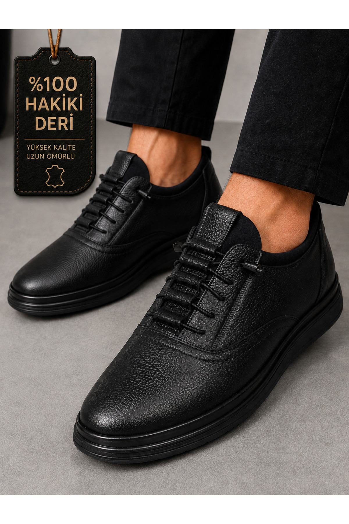 CookaShoes Erkek İç Dış %100 Hakiki Deri Günlük Comfort Ayakkabı, Siyah