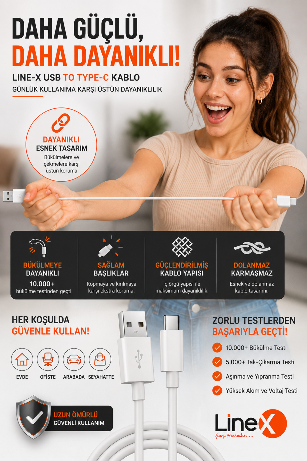 کابل شارژ سریع USB به Type-C 3.0A یک متری – کابل انتقال داده Type C و کابل شارژ مقاوم برای تلفن