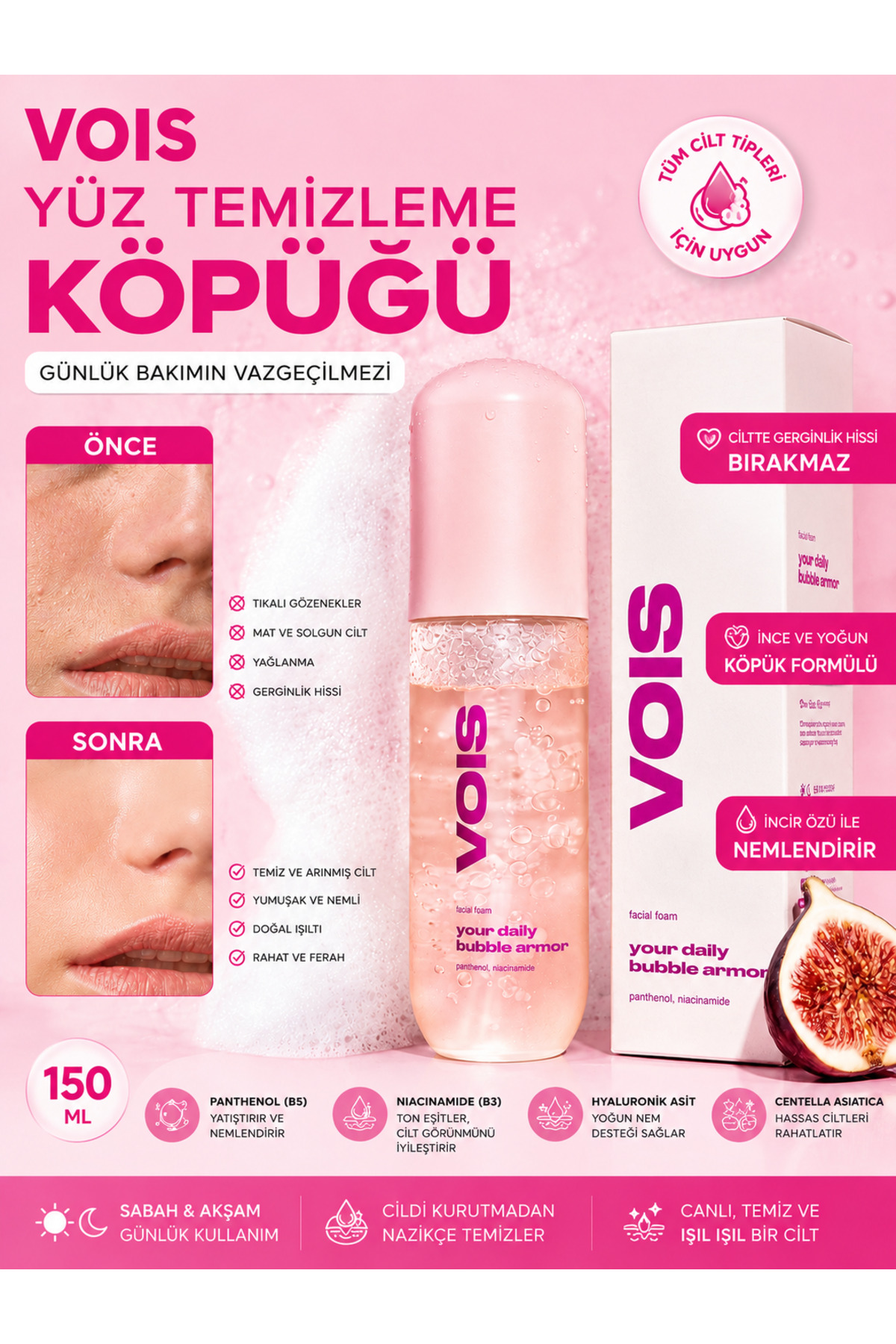 VOIS 🧴 Facial Foam Yüz Temizleme Köpüğü 150 ml Panthenol & Niacinamide | Nazik Temizlik & Yoğun Nem — vois jel
