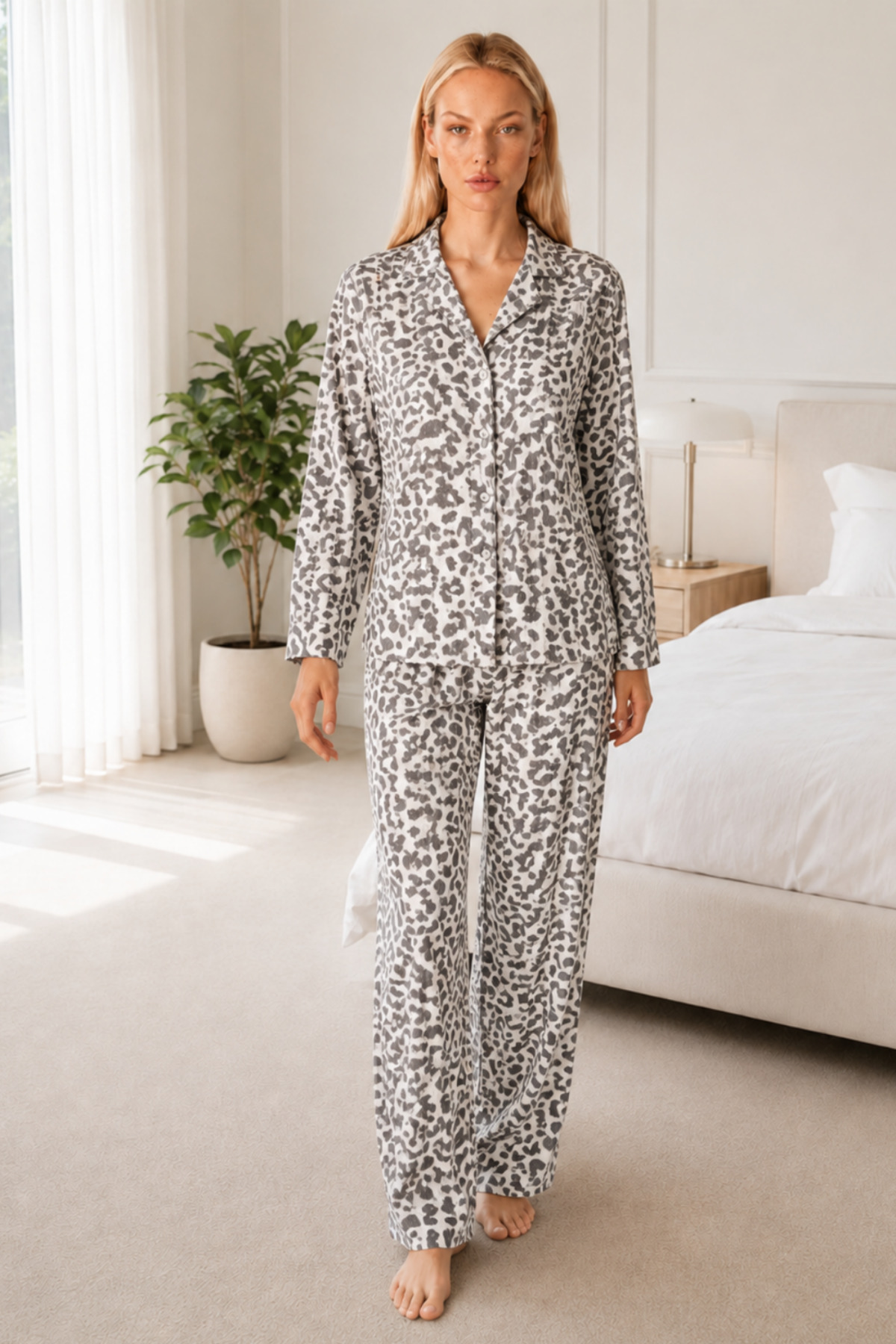 FİT WOMEN Kadın Ev Giyimi Rahat Gri Pijama Takımı 4667