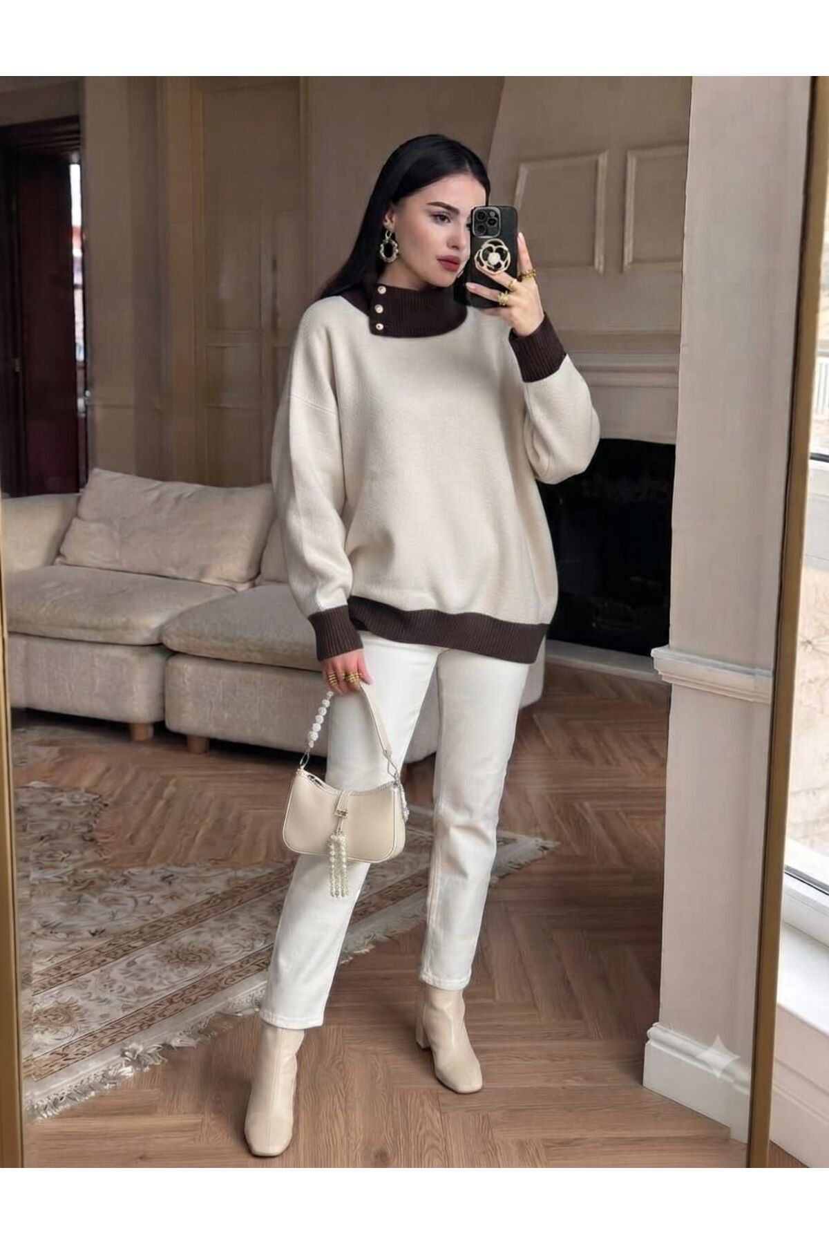 ZERELLE COLLECTİON kadın triko kazak yaka ve düğme detaylı şık kışlık görsel 2
