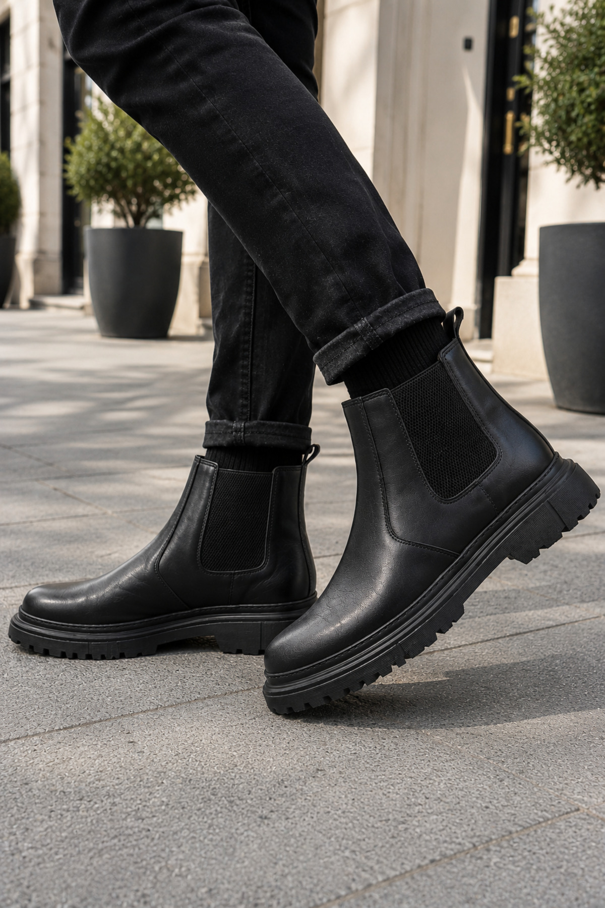 Sanvio Tarzkar Erkek Siyah Outdoor Chelsea Bot Su Geçirmez Lastikli Dikişli Hafif EVA Taban Garantili Premium görsel 2