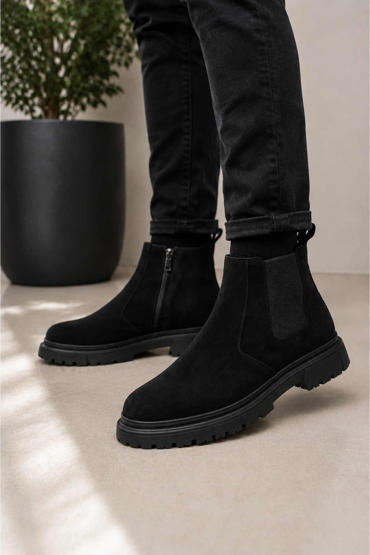 Sanvio Tarzkar Erkek Siyah Süet Outdoor Chelsea Bot Su Geçirmez Dikişli Hafif EVA Taban Garantili Premium görsel 6