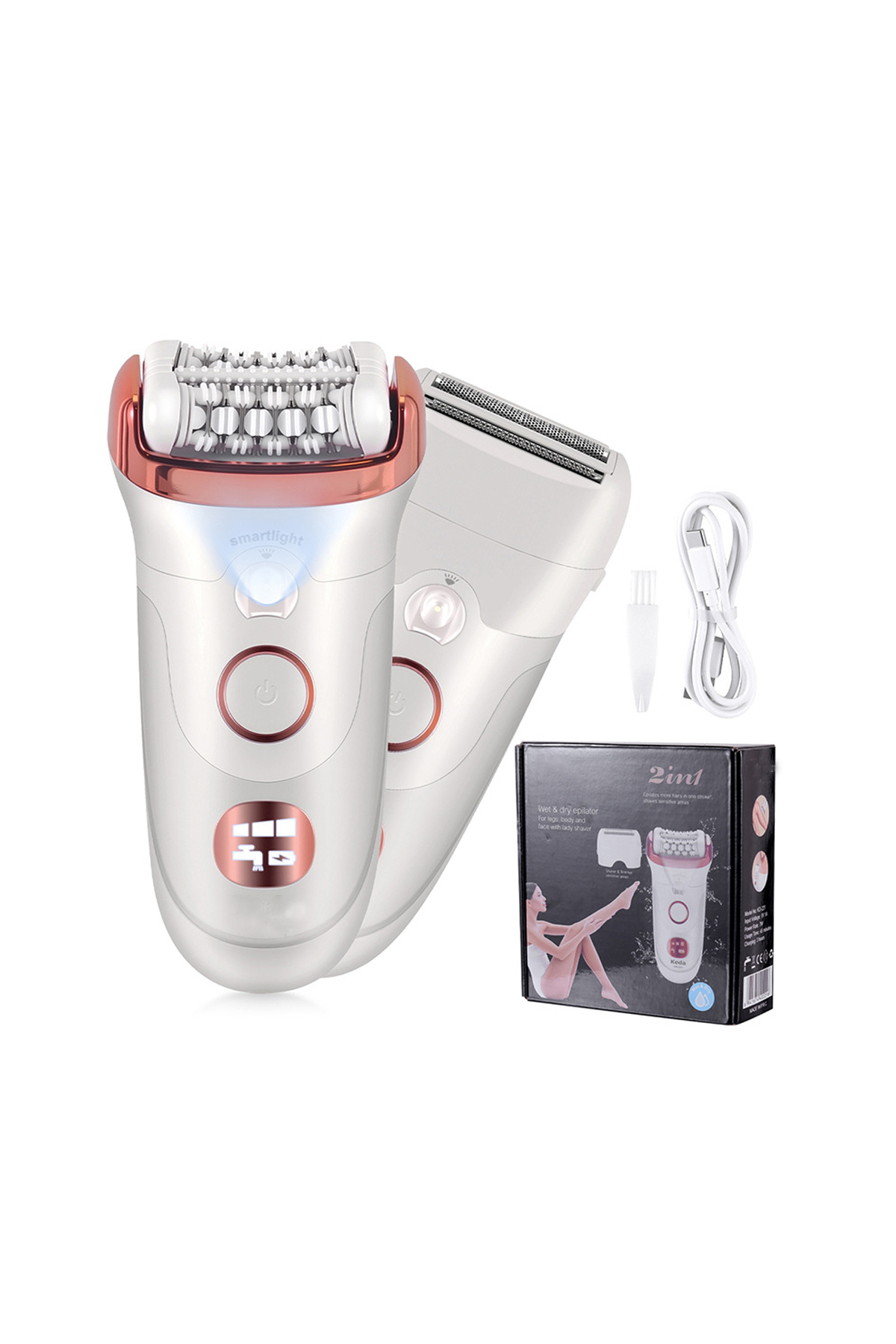 tekoo 2 in 1 kadın elektrikli tıraş makinesi bacak koltukaltı bikini epilasyon LED aydınlatma USB hızlı şarj kuru ve ıslak kullanım — KT00001