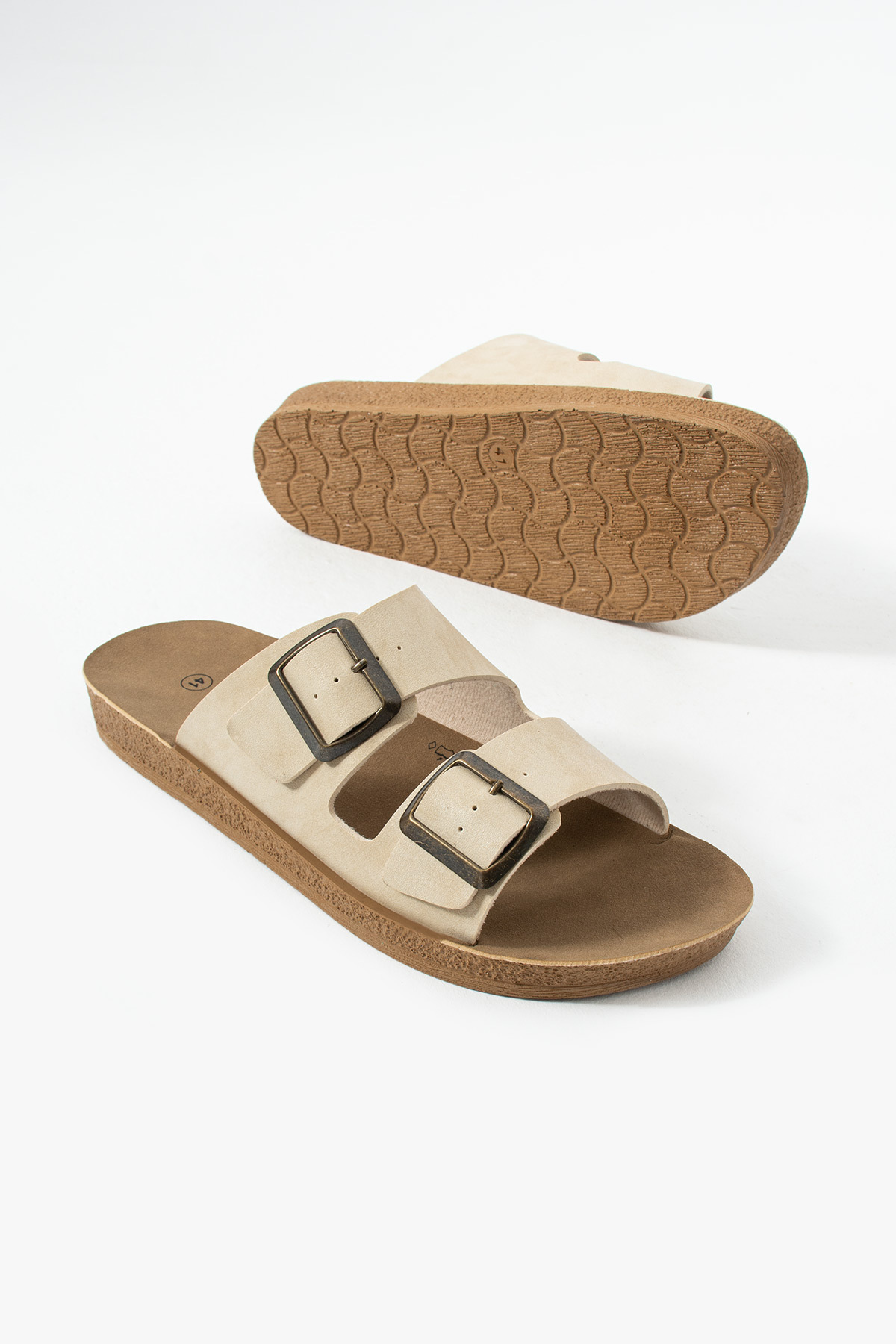 Polomia Comfort Unisex Çift Bant Tokalı Süet Anatomik Şık Uygun Trend Günlük Terlik görsel 4