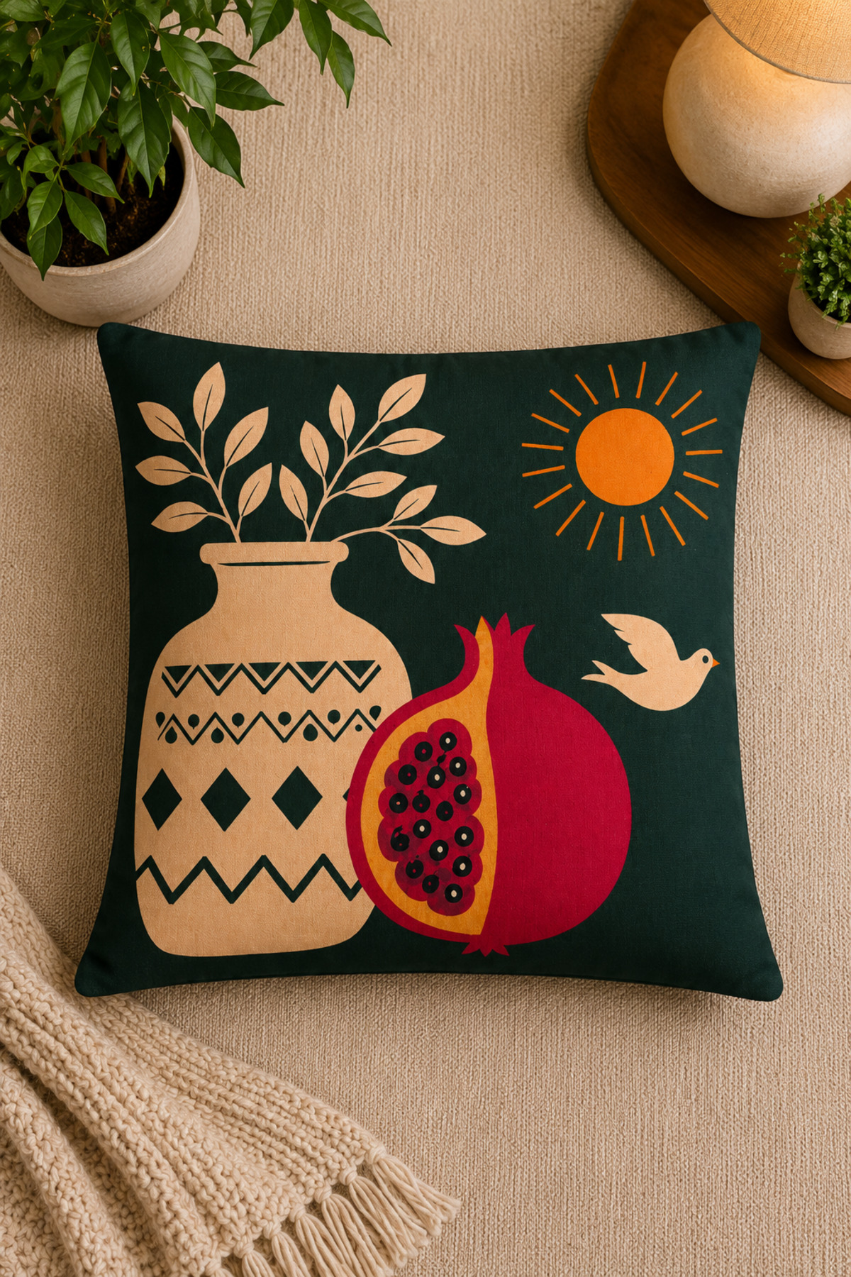 Dijital Baskılı Dekoratif Kırlent Kılıfı 43x43 cm – Modern Desenli Keten Dokulu