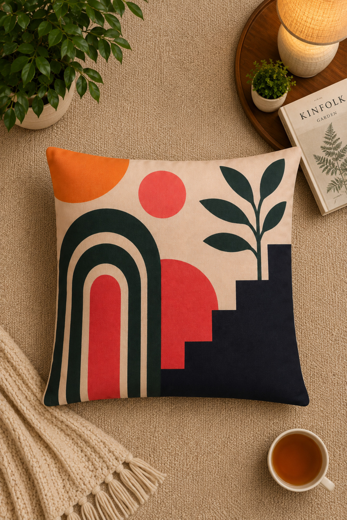 Dijital Baskılı Dekoratif Kırlent Kılıfı 43x43 cm – Modern Desenli Keten Dokulu