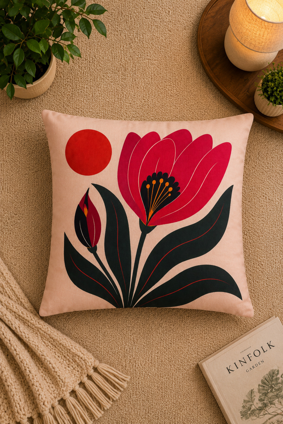 Dijital Baskılı Dekoratif Kırlent Kılıfı 43x43 cm – Modern Desenli Keten Dokulu