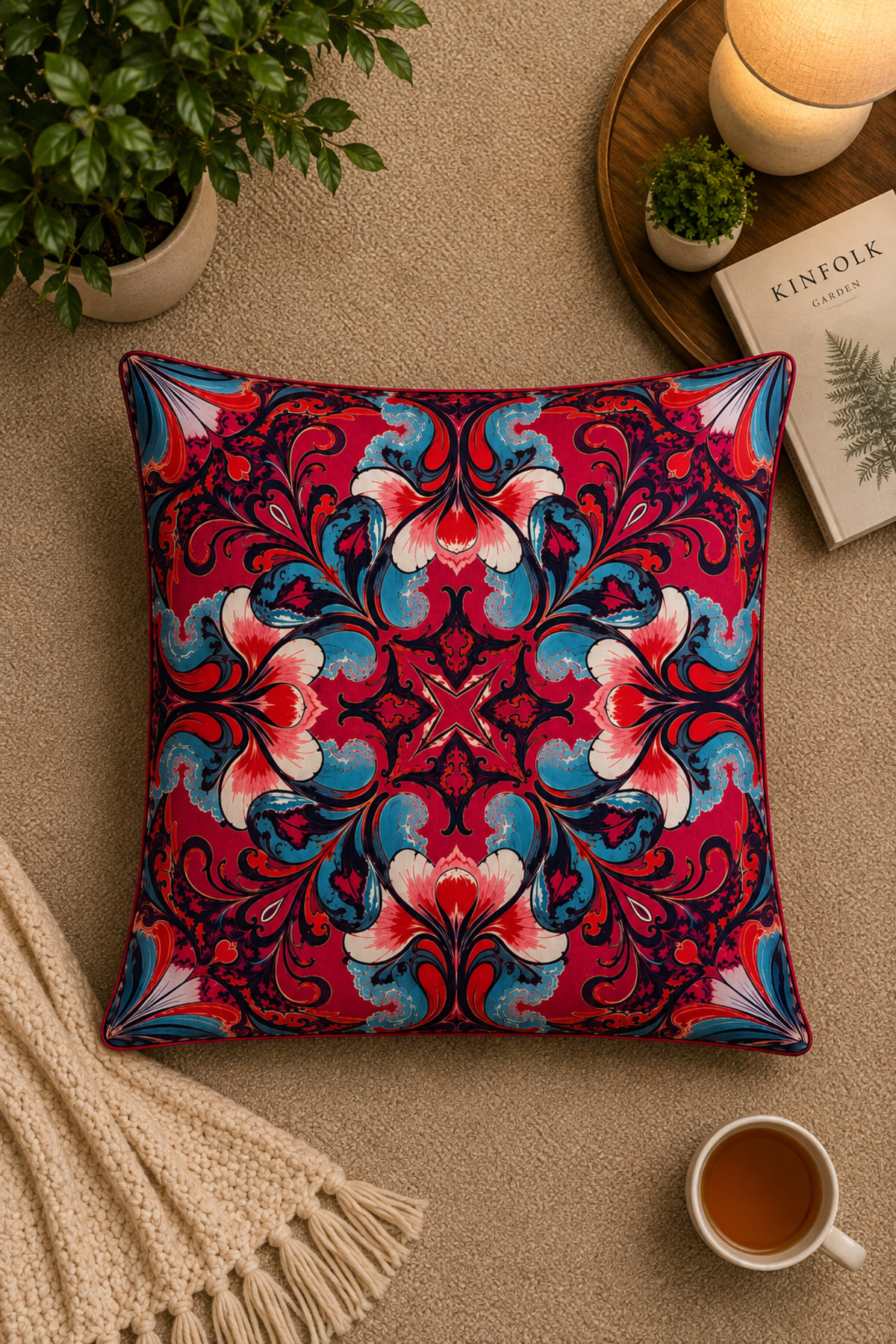 Dijital Baskılı Dekoratif Kırlent Kılıfı 43x43 cm – Modern Desenli Keten Dokulu