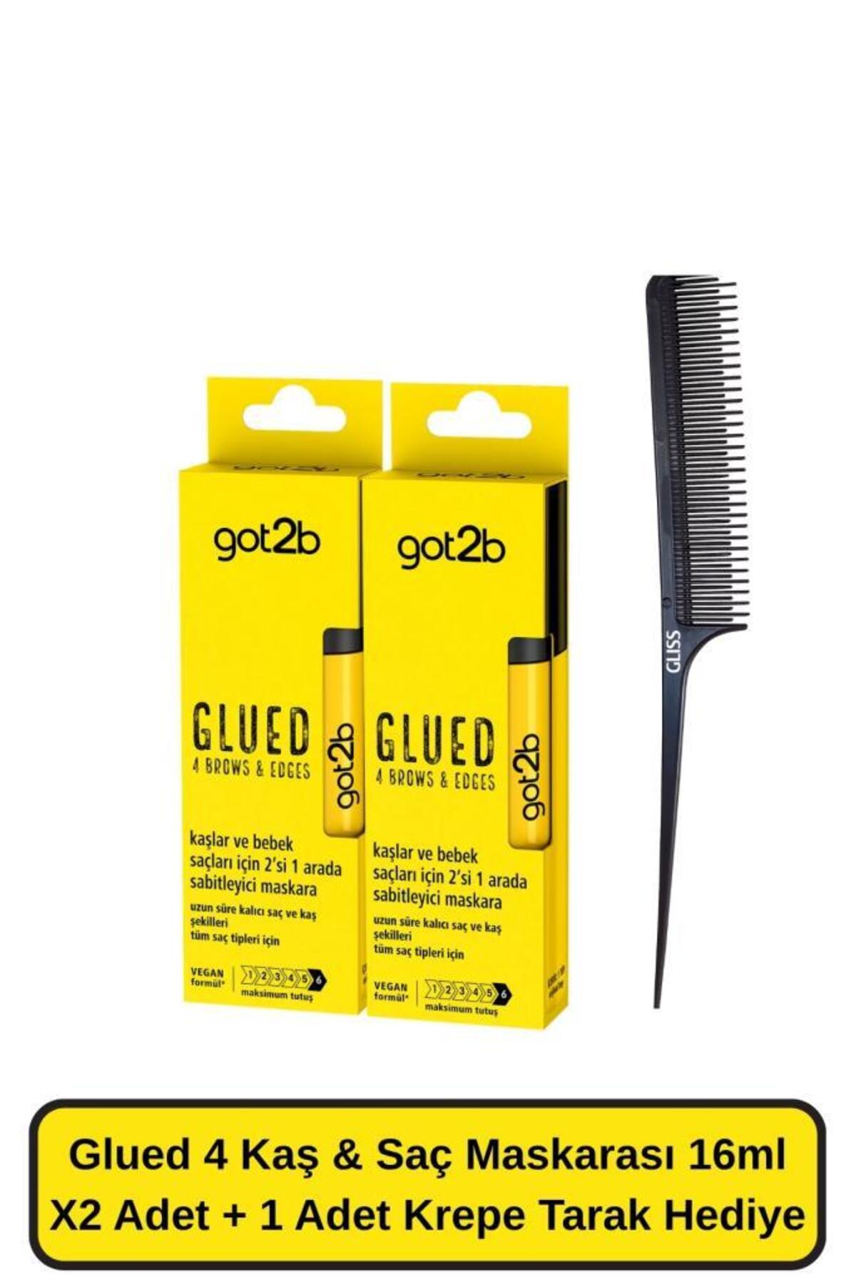 Glued 4 Kaş & Saç Maskarası 16 ML X2 Adet + 1 Adet Krepe Tarak Hediye — سفید HNKLGTBSCMSKRSET1