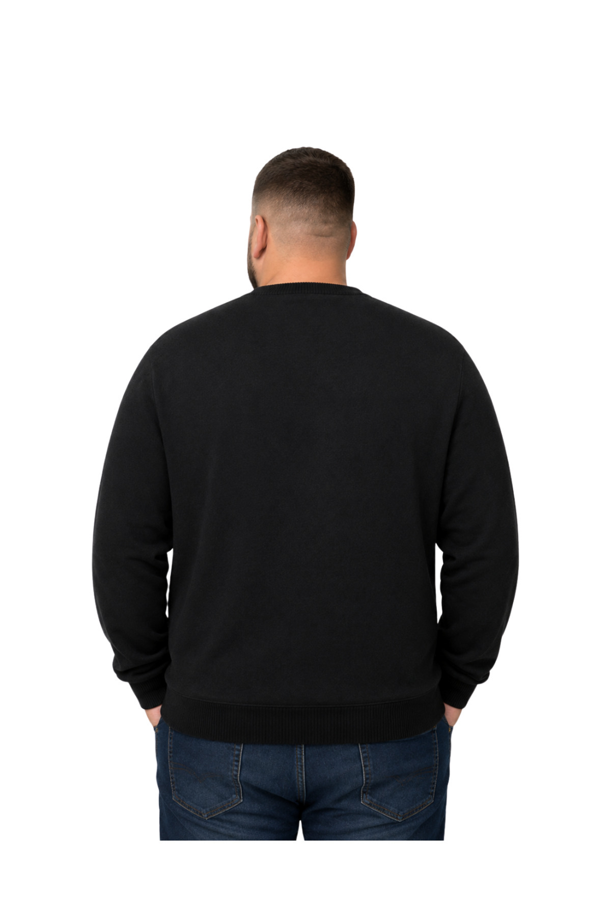 BattalModa Erkek Büyük Beden Siyah Bisiklet Yaka Motif Triko Kazak 3XL-4XL-5XL-6XL görsel 3
