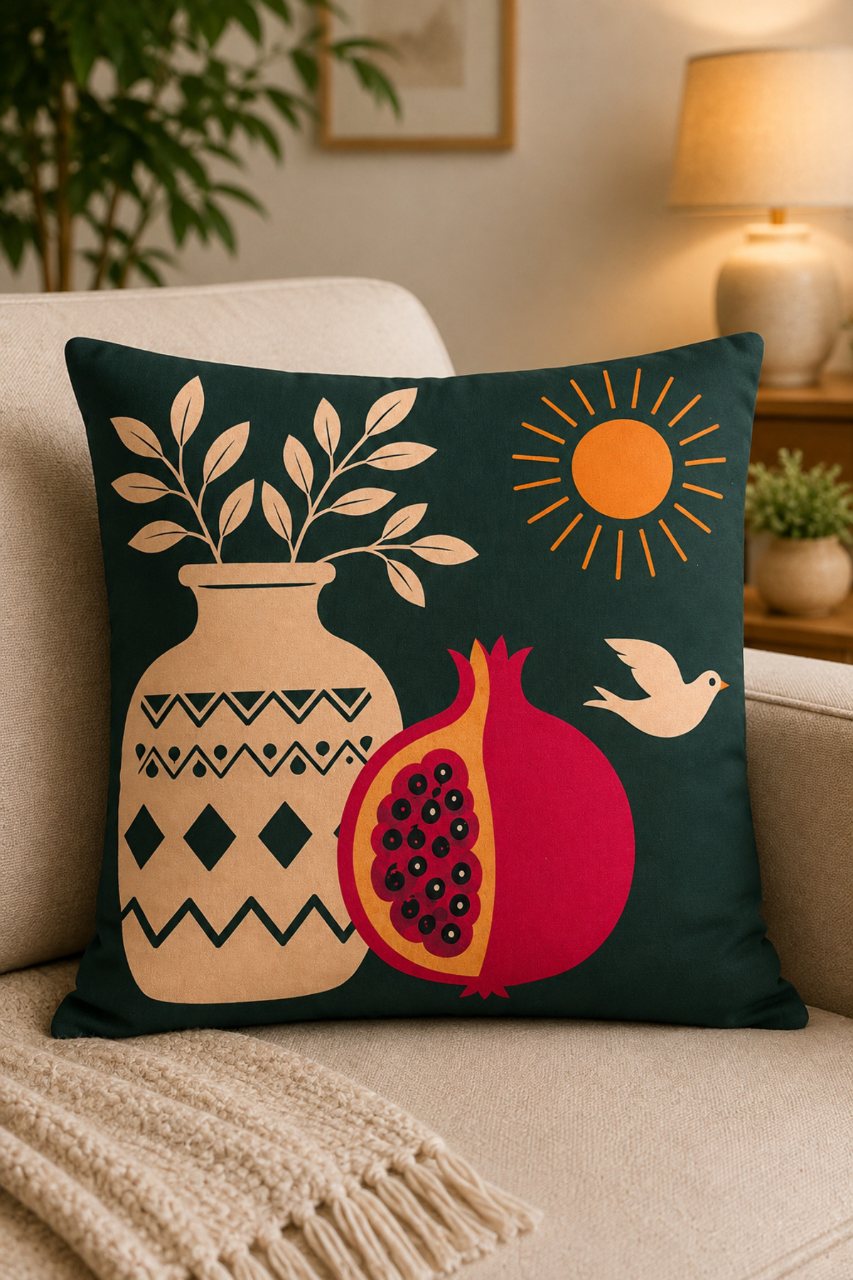 Dijital Baskılı Dekoratif Kırlent Kılıfı 43x43 cm – Modern Desenli Keten Dokulu
