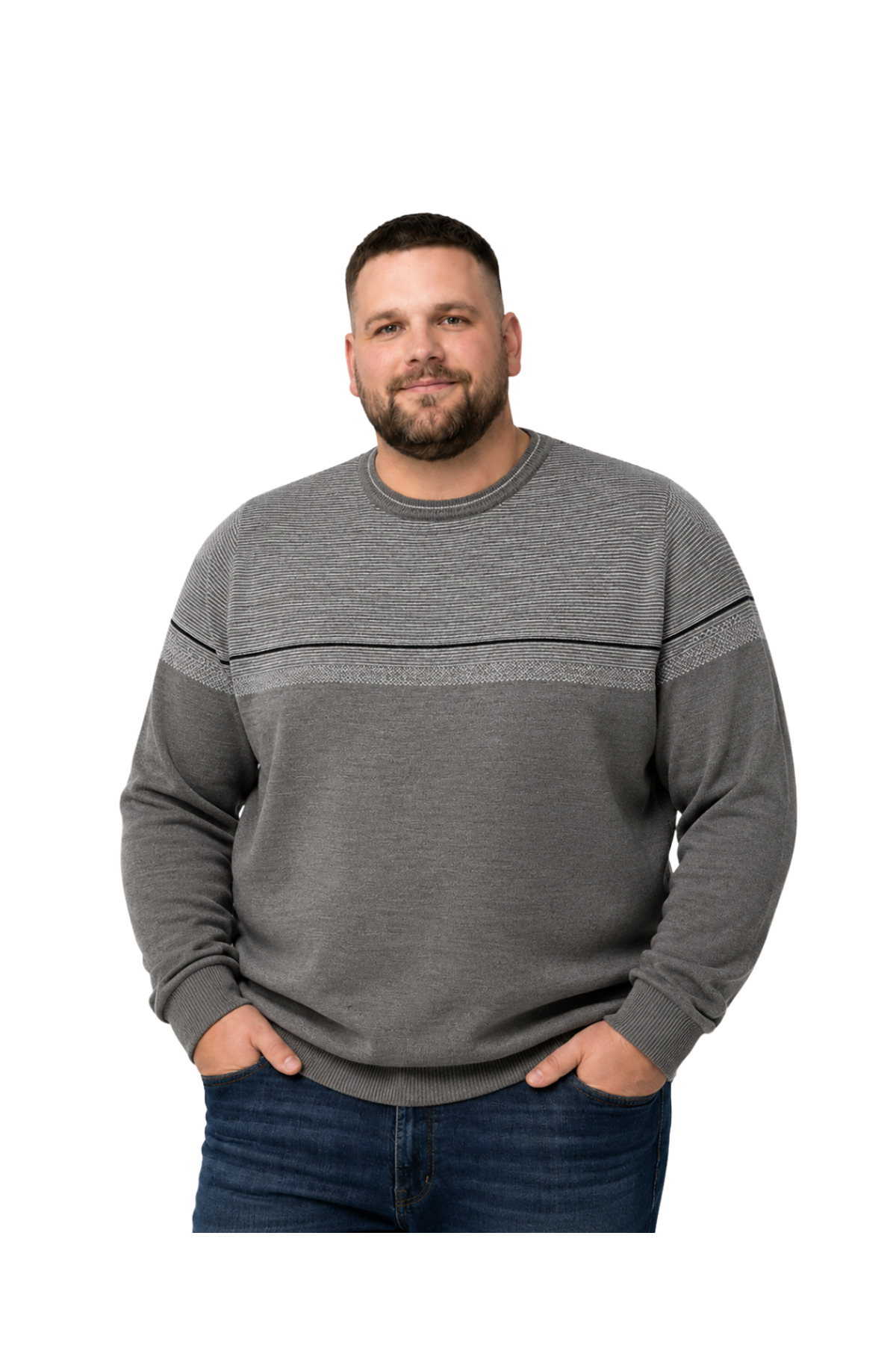 BattalModa Erkek Büyük Beden Koyu Vizon Bisiklet Yaka Ufuk Triko Kazak 5XL-6XL-7XL-8XL