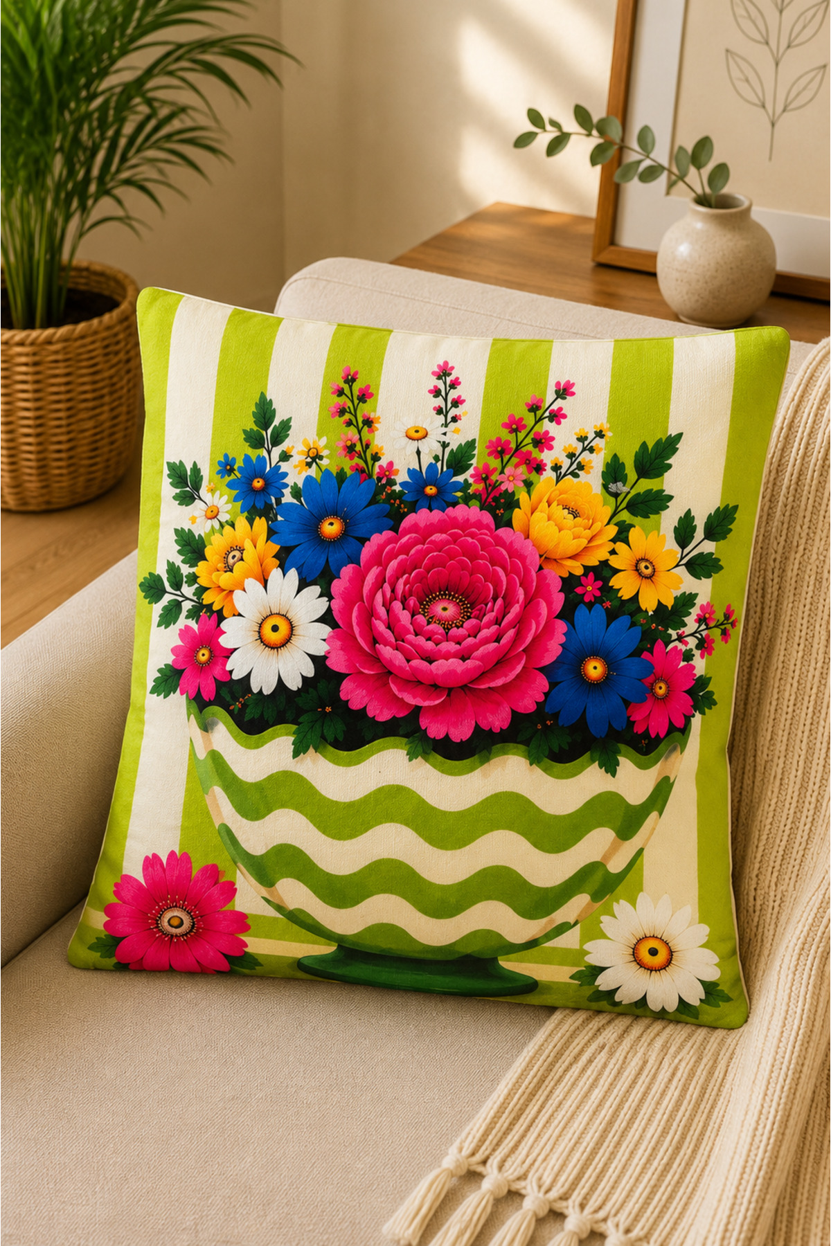 4 Adet Dijital Baskılı Kırlent Kılıfı 43x43 cm – Renkli Modern Dekoratif Yastık Kılıfı Seti