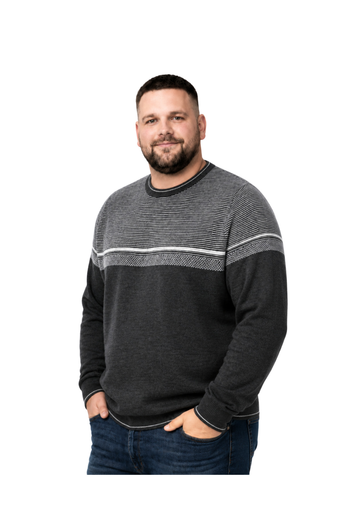 BattalModa Erkek Büyük Beden Antrasit Bisiklet Yaka Ufuk Triko Kazak 5XL-6XL-7XL-8XL görsel 2