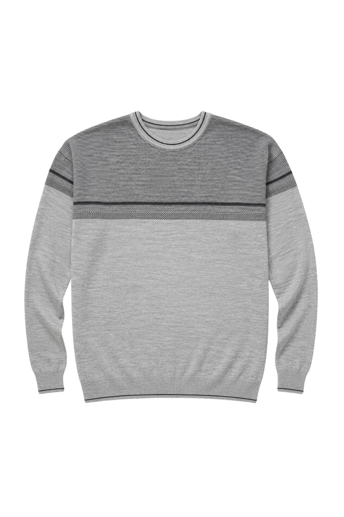 BattalModa Erkek Büyük Beden Gri Bisiklet Yaka Ufuk Triko Kazak 5XL-6XL-7XL-8XL görsel 4