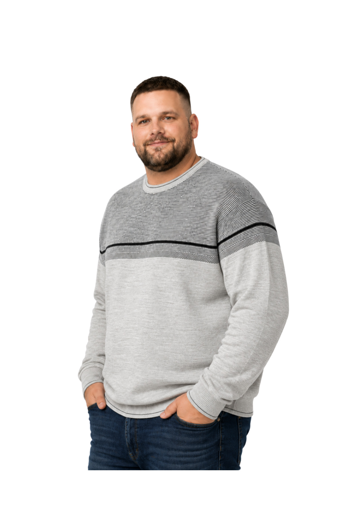 BattalModa Erkek Büyük Beden Bej Bisiklet Yaka Ufuk Triko Kazak 5XL-6XL-7XL-8XL görsel 2
