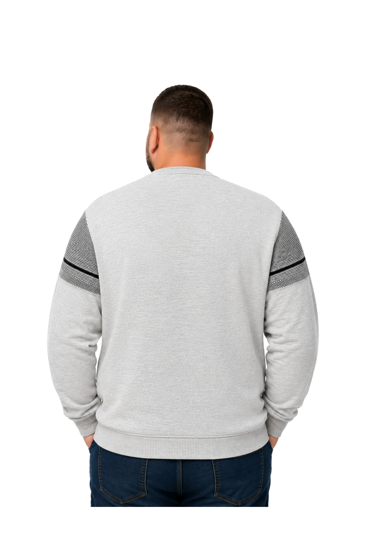 BattalModa Erkek Büyük Beden Bej Bisiklet Yaka Ufuk Triko Kazak 5XL-6XL-7XL-8XL görsel 3
