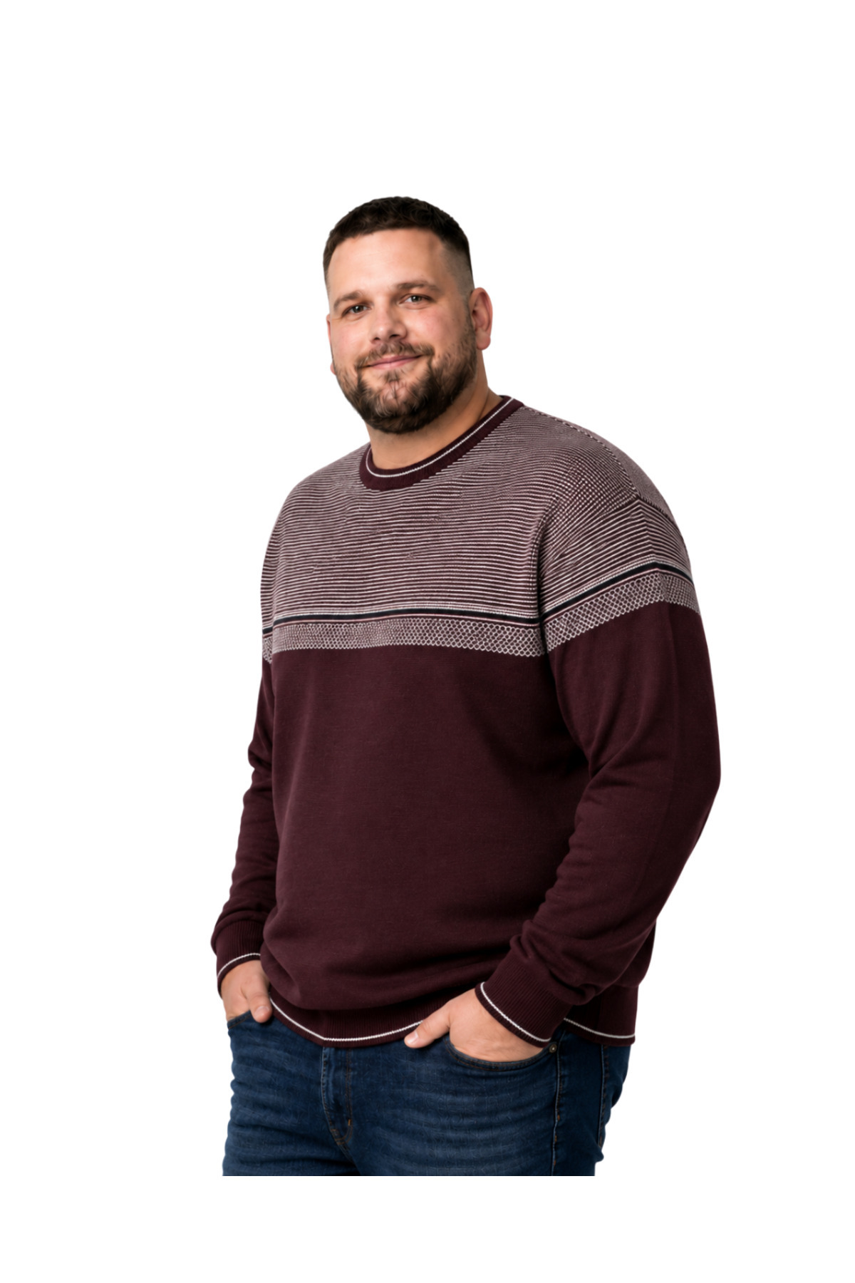BattalModa Erkek Büyük Beden Bordo Bisiklet Yaka Ufuk Triko Kazak 5XL-6XL-7XL-8XL görsel 2
