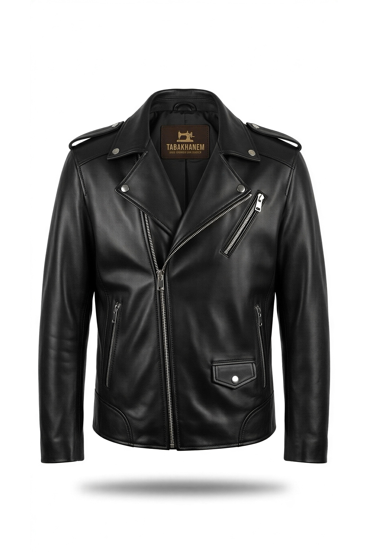 TABAKHANEM %100 Hakiki Kuzu Derisi Erkek Slim Fit Biker Ceket