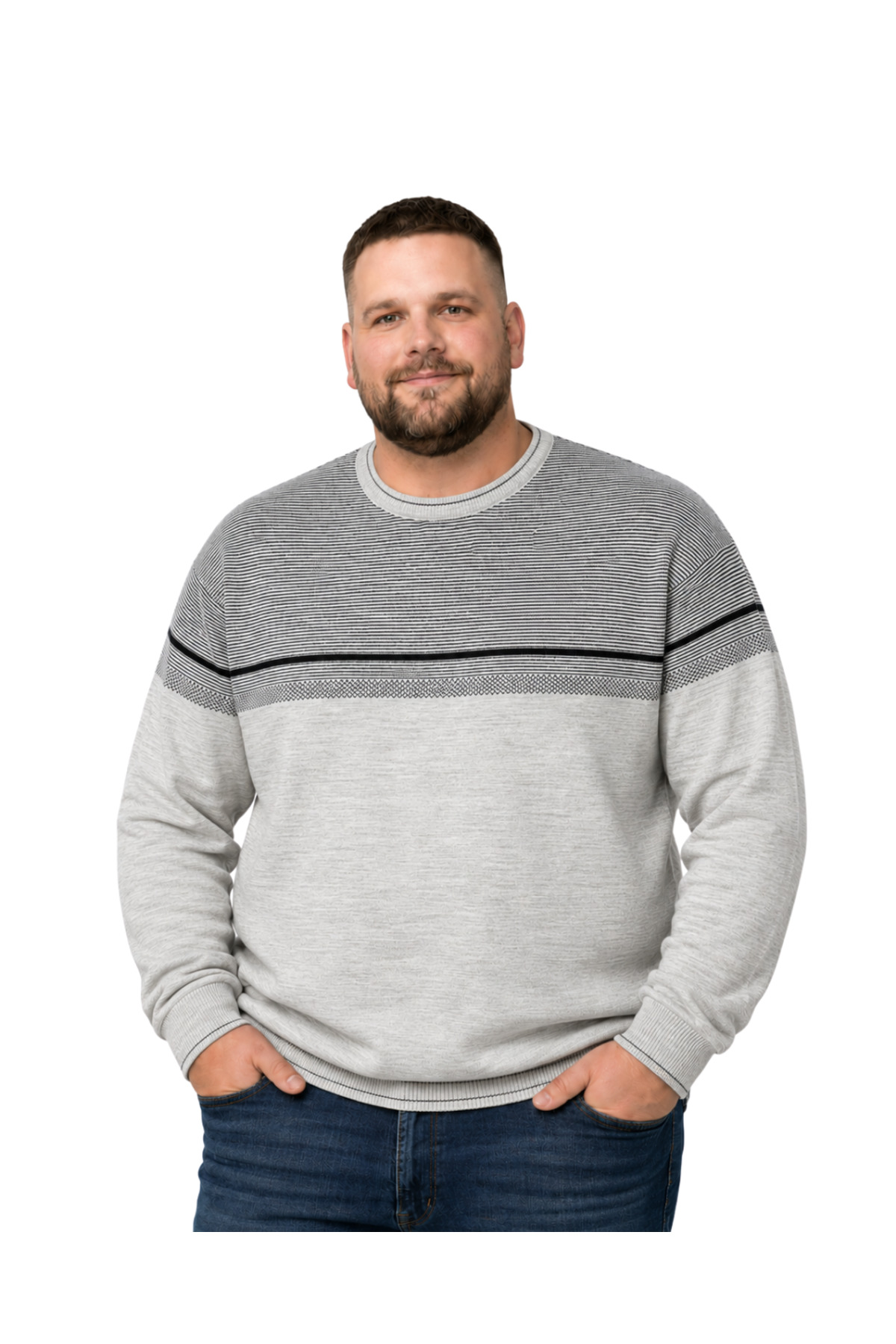 BattalModa Erkek Büyük Beden Bej Bisiklet Yaka Ufuk Triko Kazak 5XL-6XL-7XL-8XL
