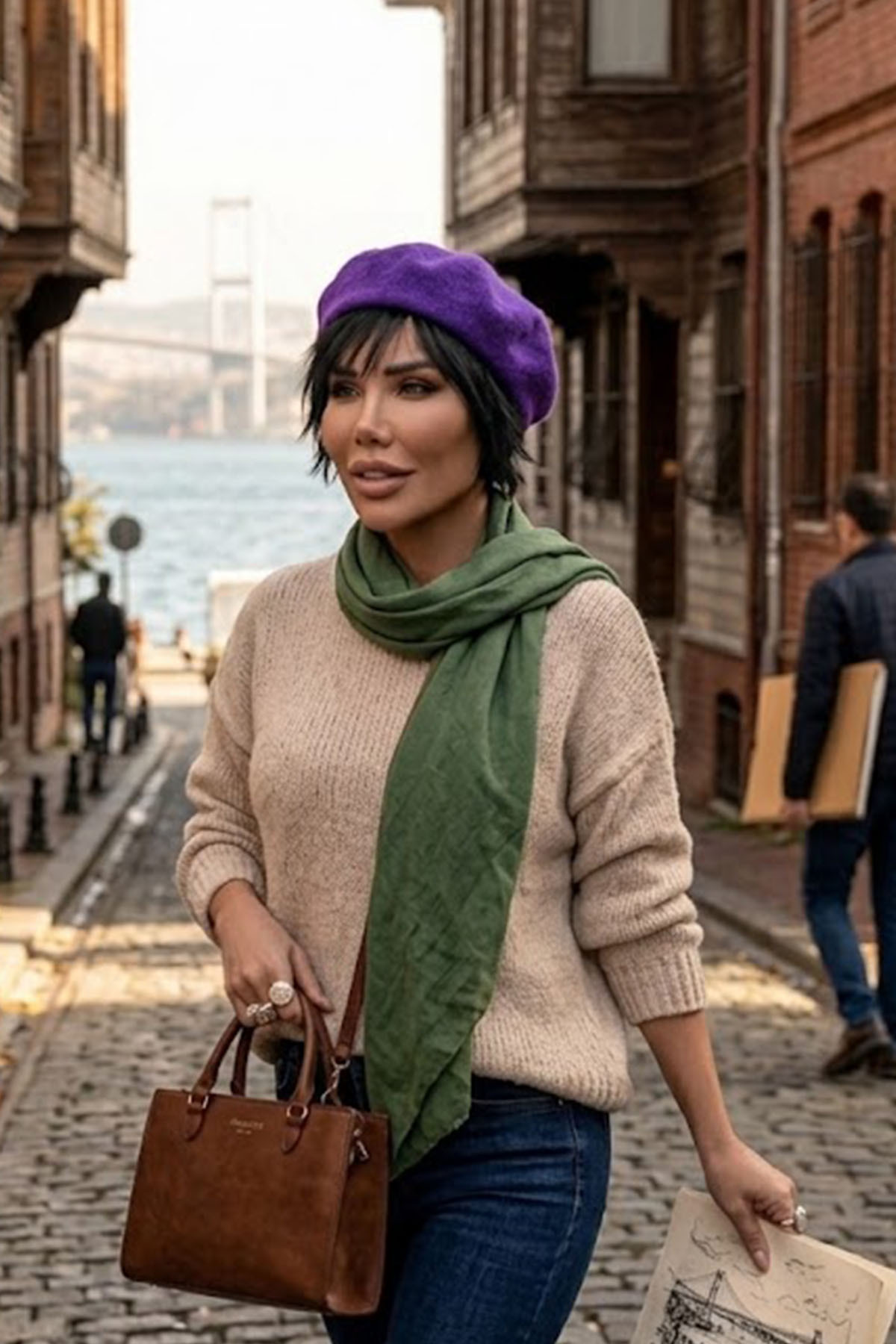Ritagarcia Vintage Tarz Kadın Fransız Keçe Ressam Bere görsel 3